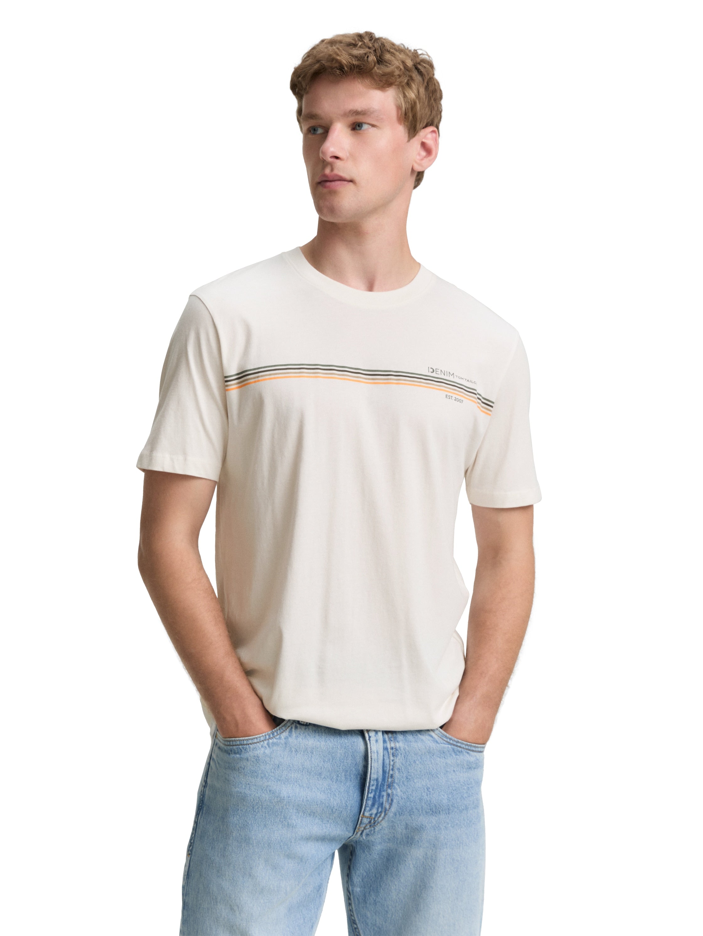 Tom Tailor Denim T-Shirt Erwachsene Männlich Gestreiftes Logo-Print