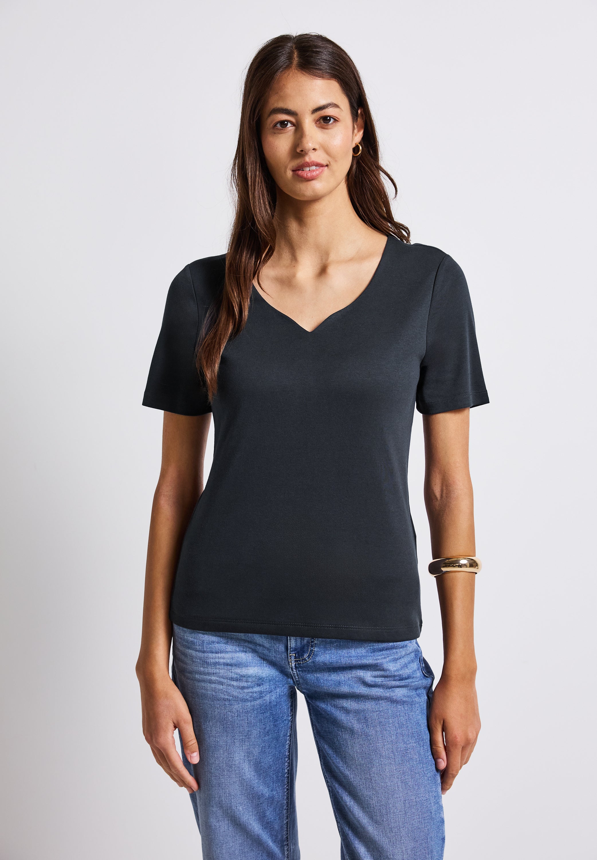 Street One T-Shirt Damen Herzausschnitt Baumwoll-Modalmix