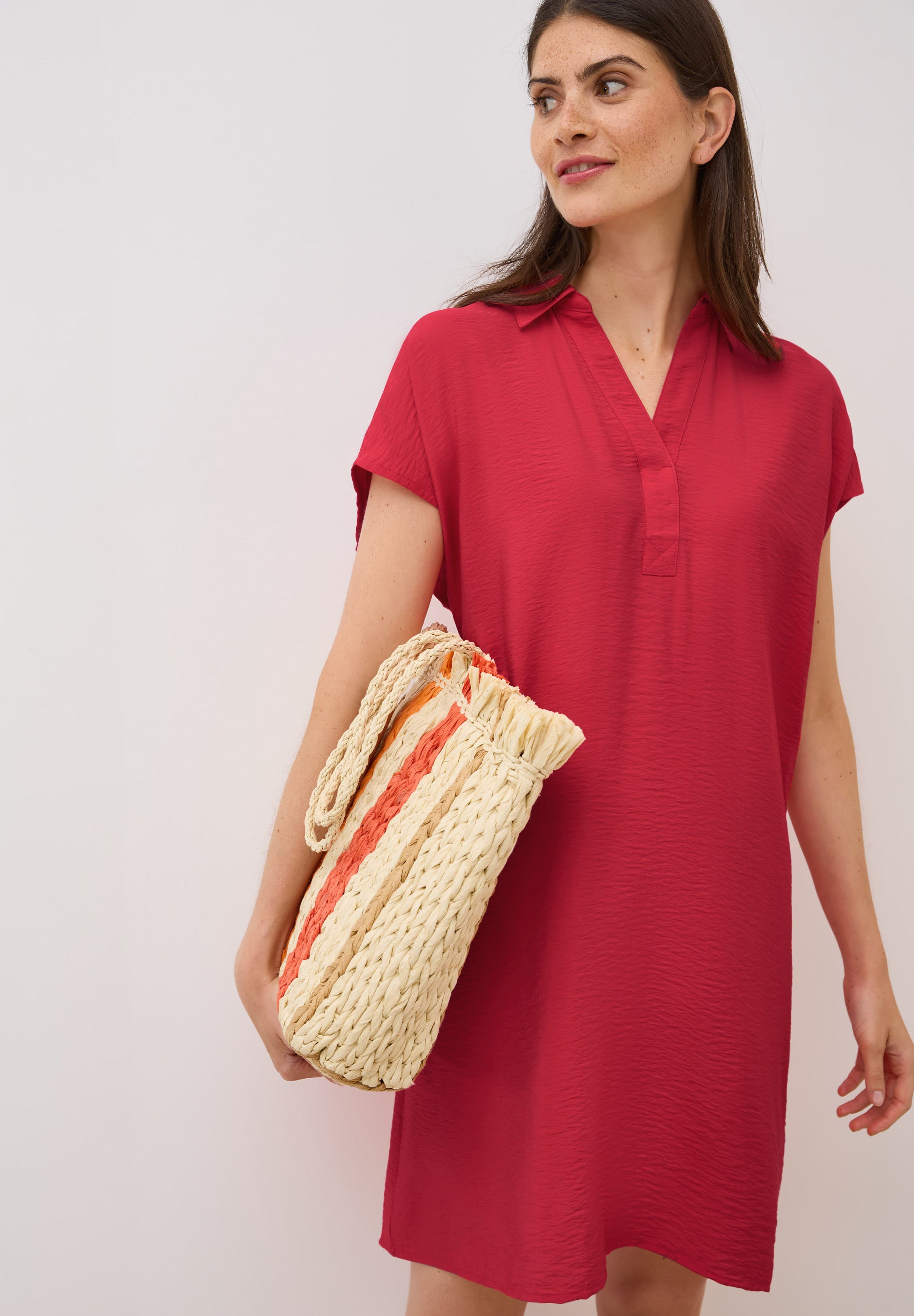 CECIL Strukturkleid Damen Sommerliches Hemdkragen Capsleeve