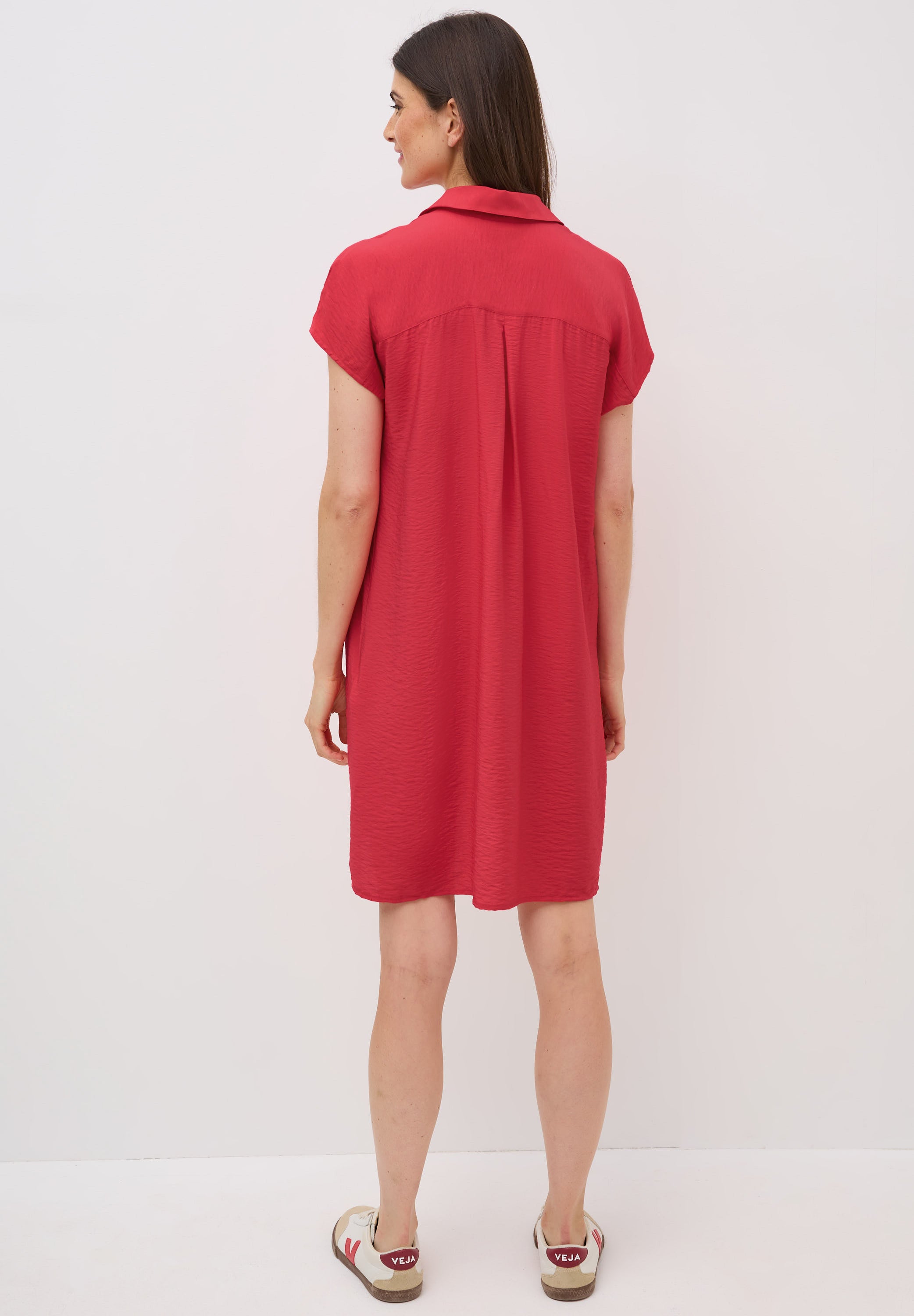 CECIL Strukturkleid Damen Sommerliches Hemdkragen Capsleeve