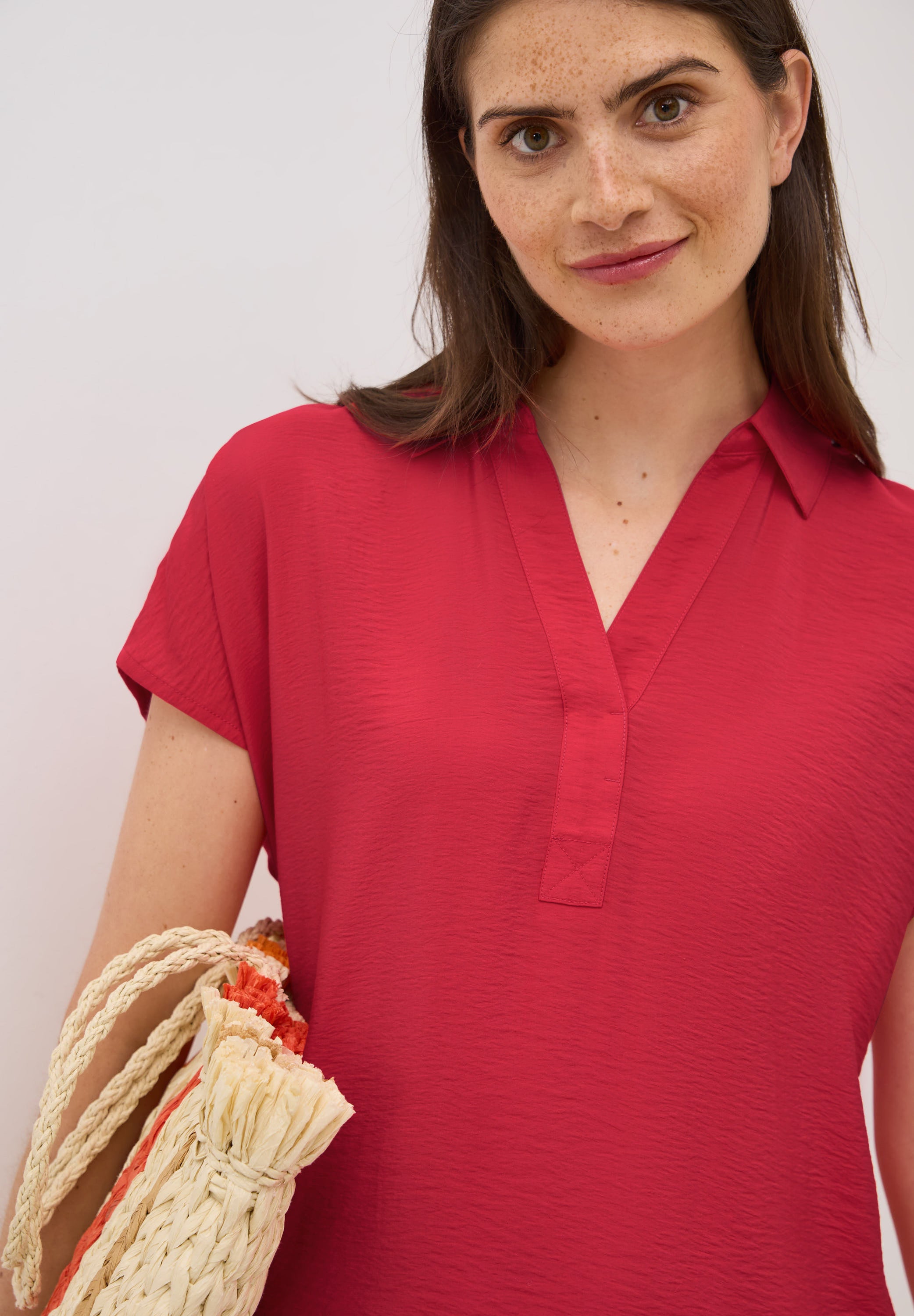 CECIL Strukturkleid Damen Sommerliches Hemdkragen Capsleeve