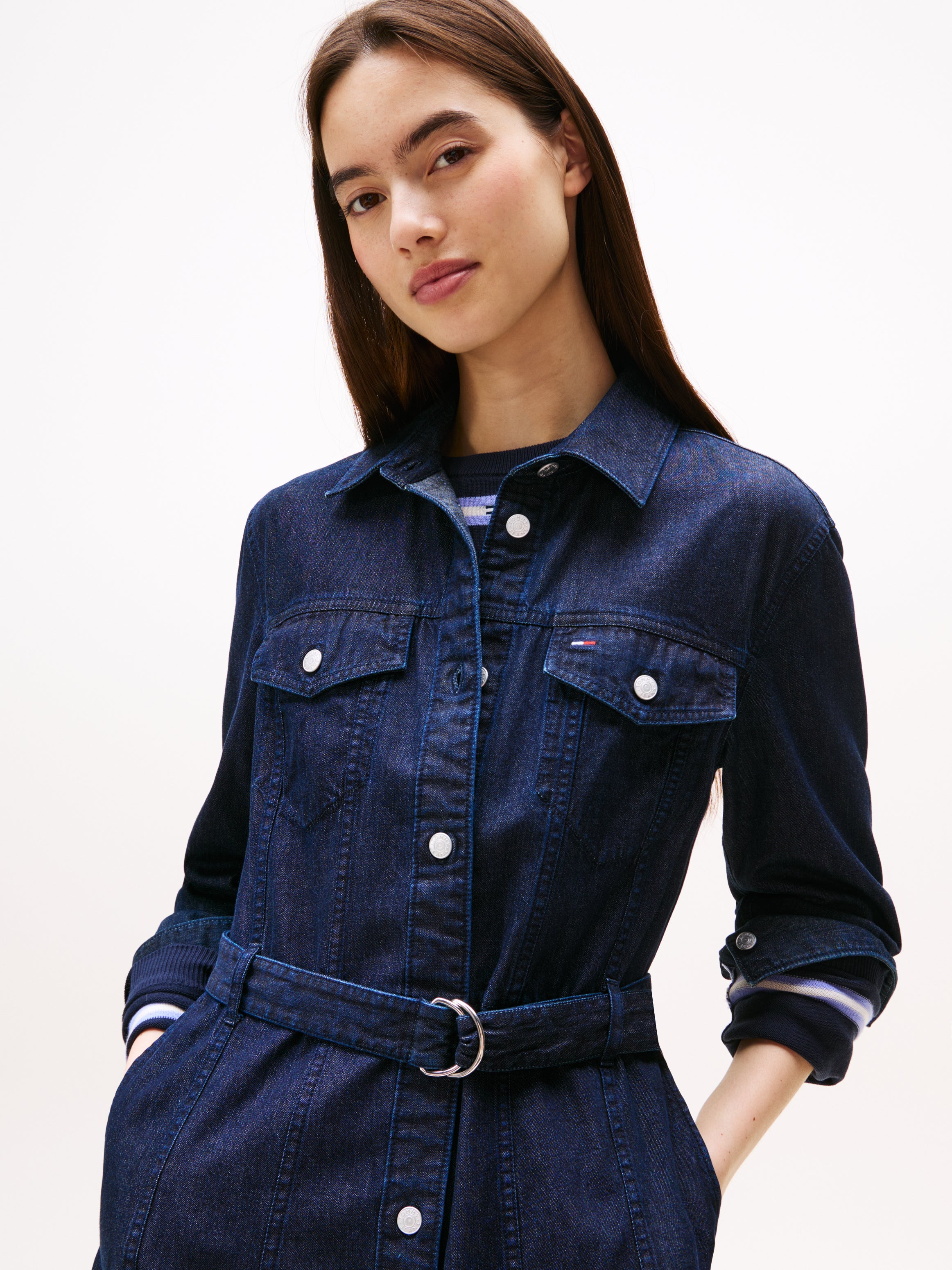 DENIM BELTED DRESS