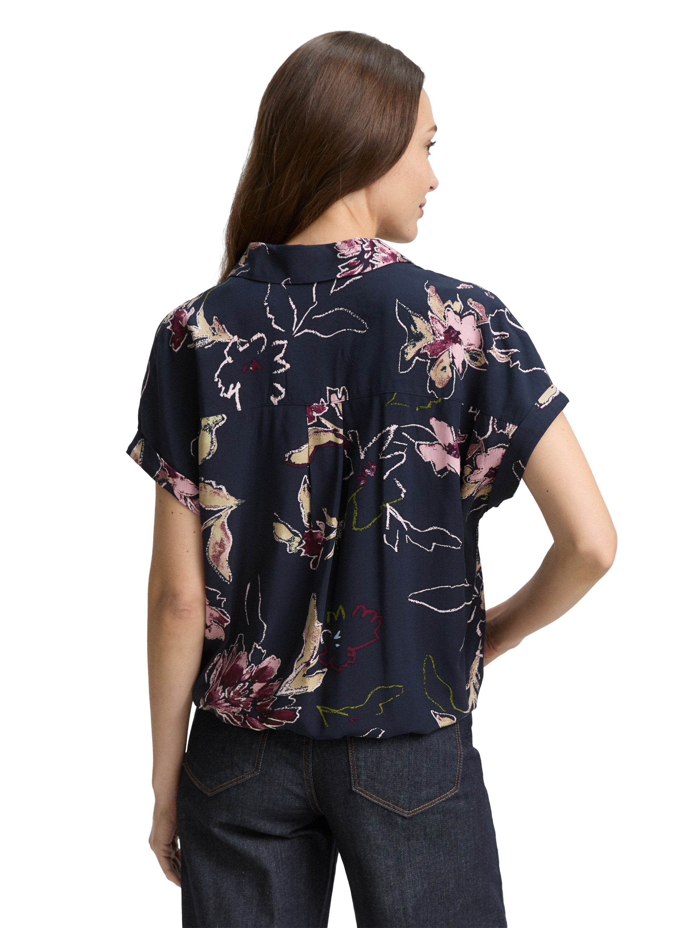 Tom Tailor Denim Female Gemusterte Bluse Viskose Loose Fit Gummibund Faltendetail