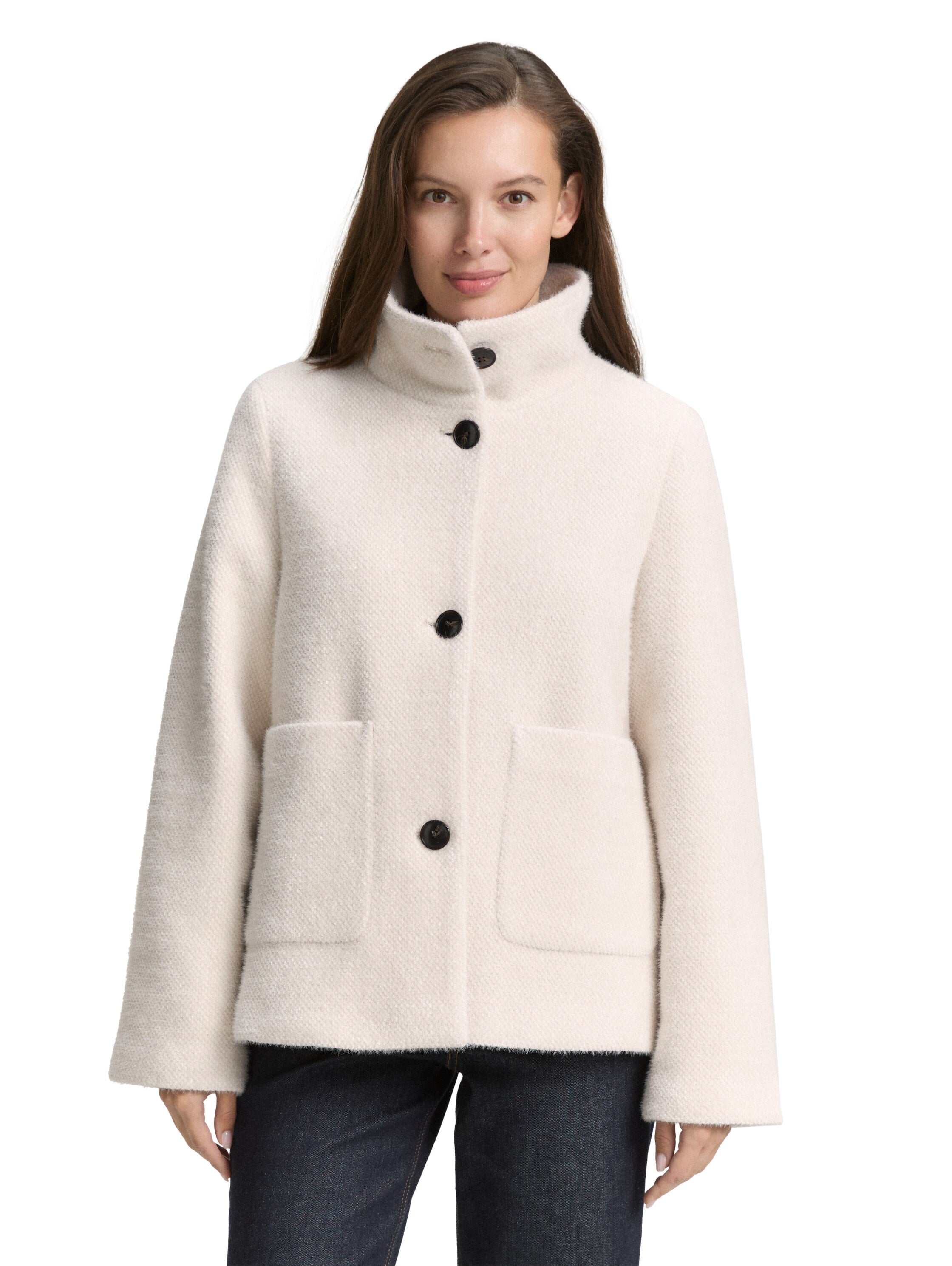 Jacquard Wolljacke mit Stehkragen