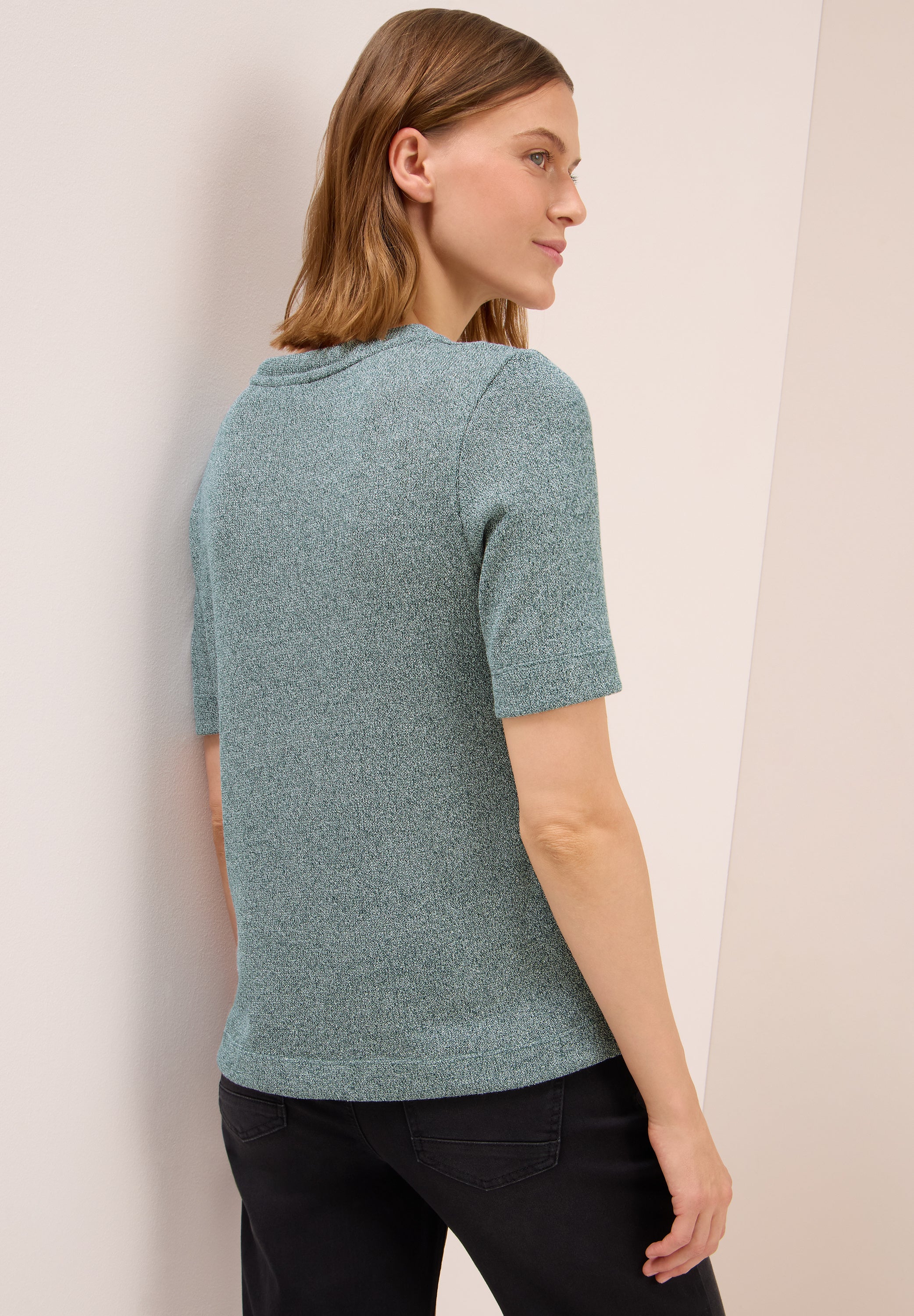Leichtes Damen Strick-Look T-Shirt Grün