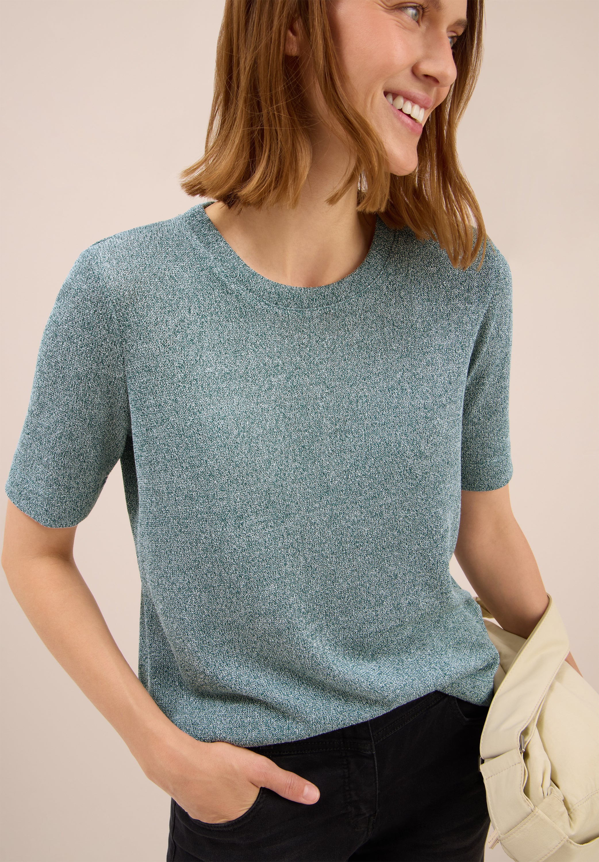 Leichtes Damen Strick-Look T-Shirt Grün
