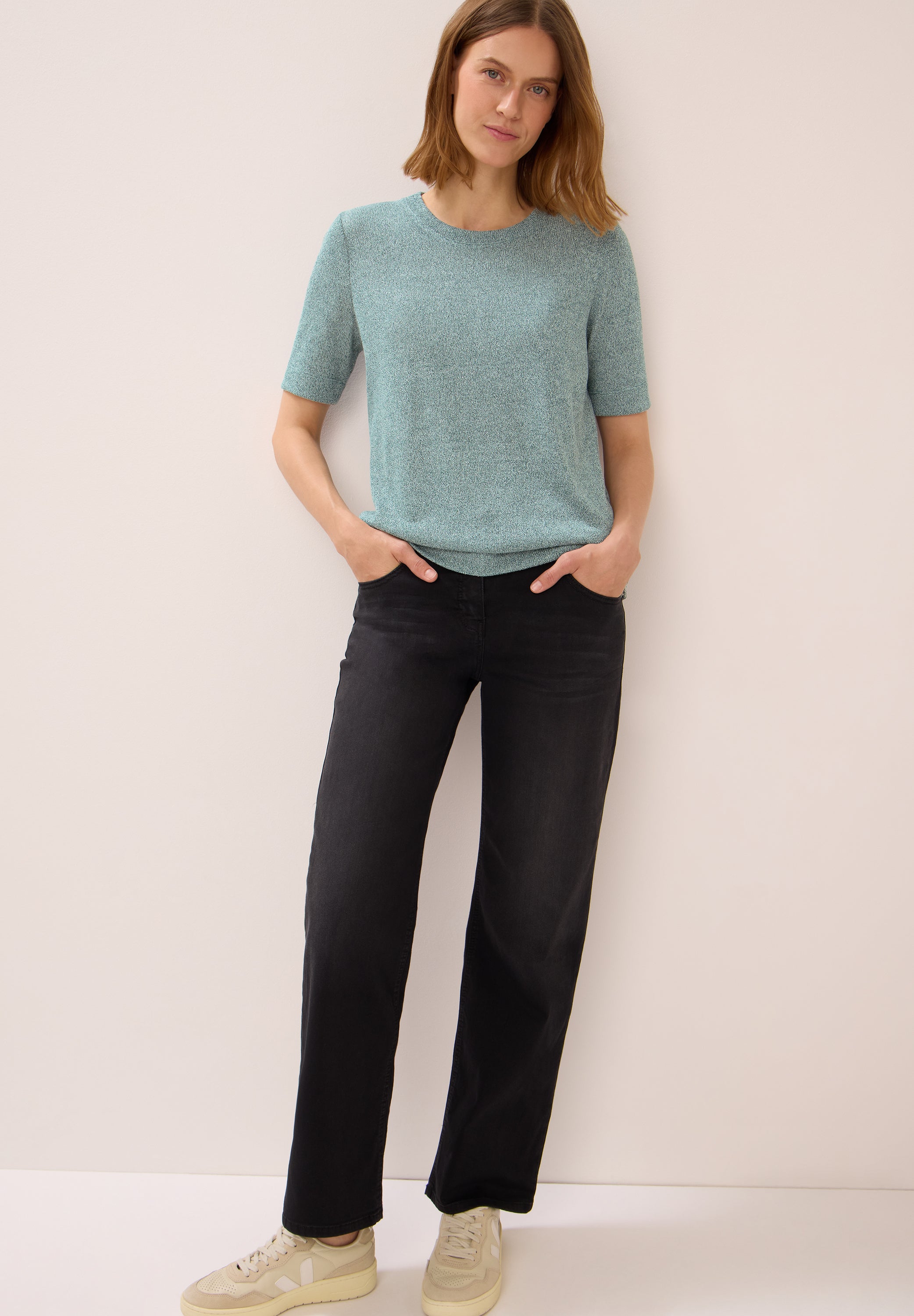 Leichtes Damen Strick-Look T-Shirt Grün