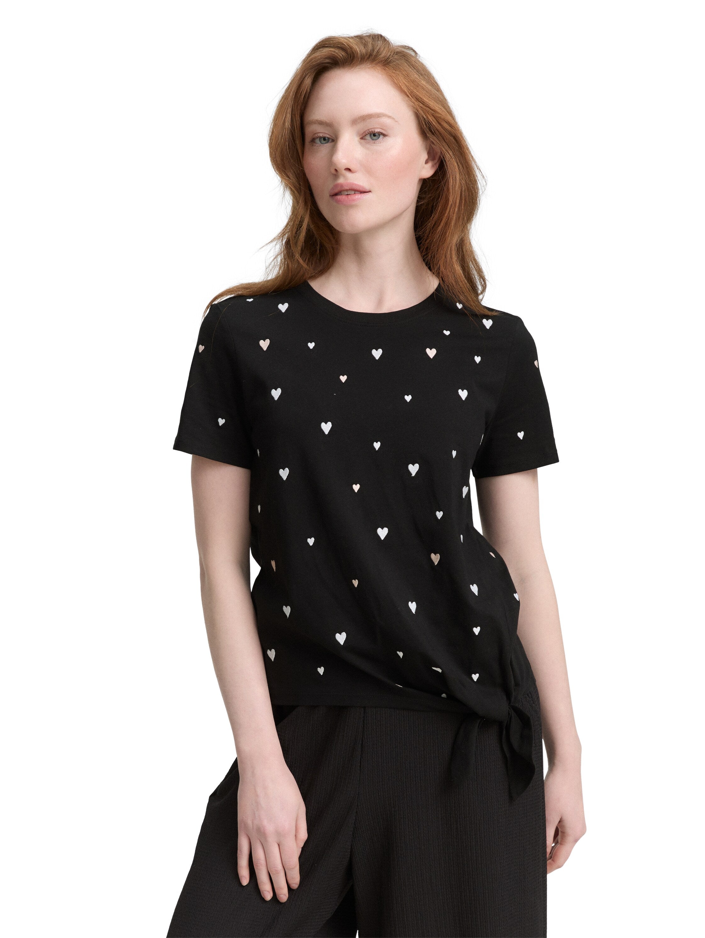 T-Shirt mit Herz-Stickerei