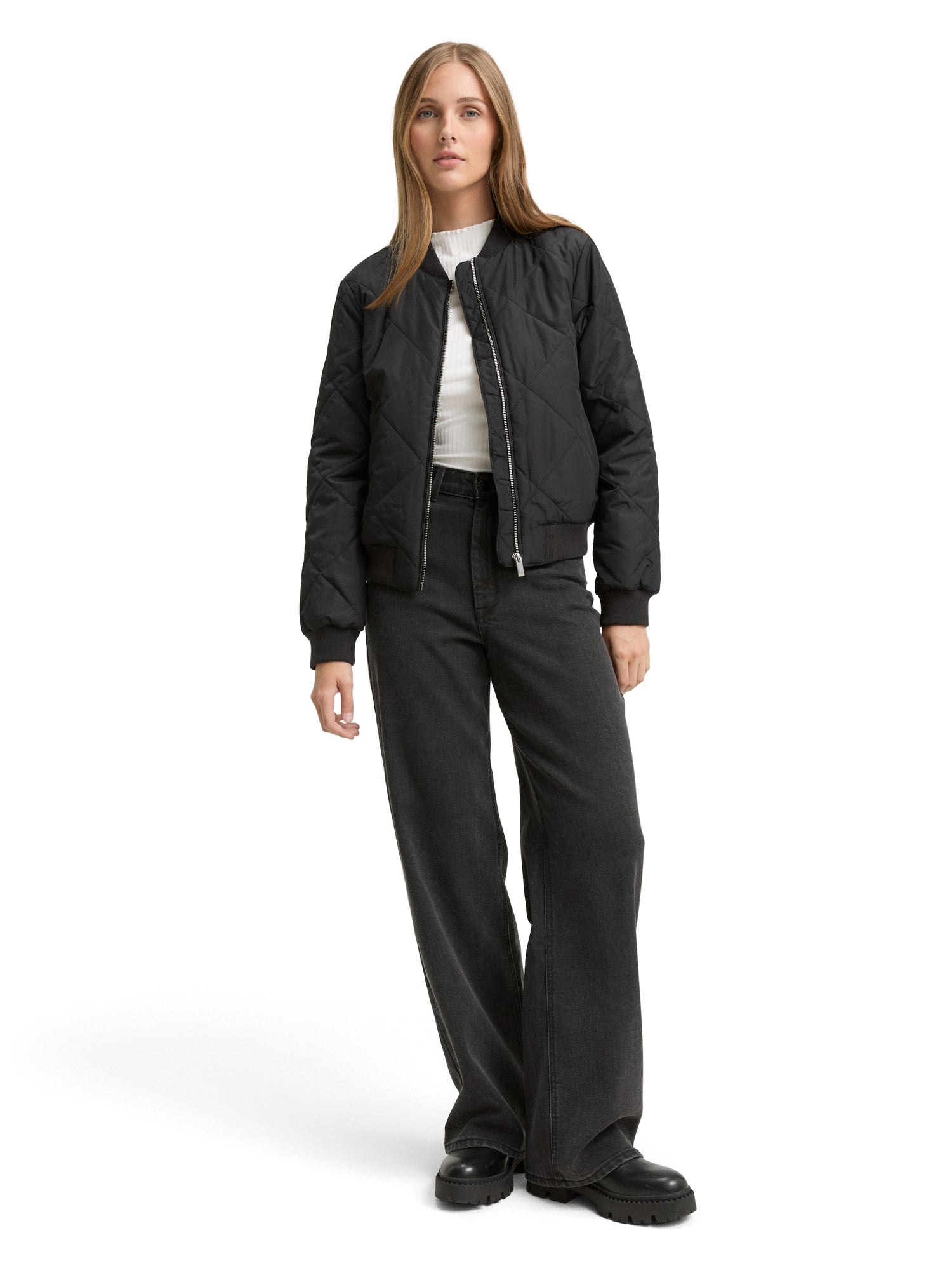 Ripp Langarmshirt mit Stehkragen