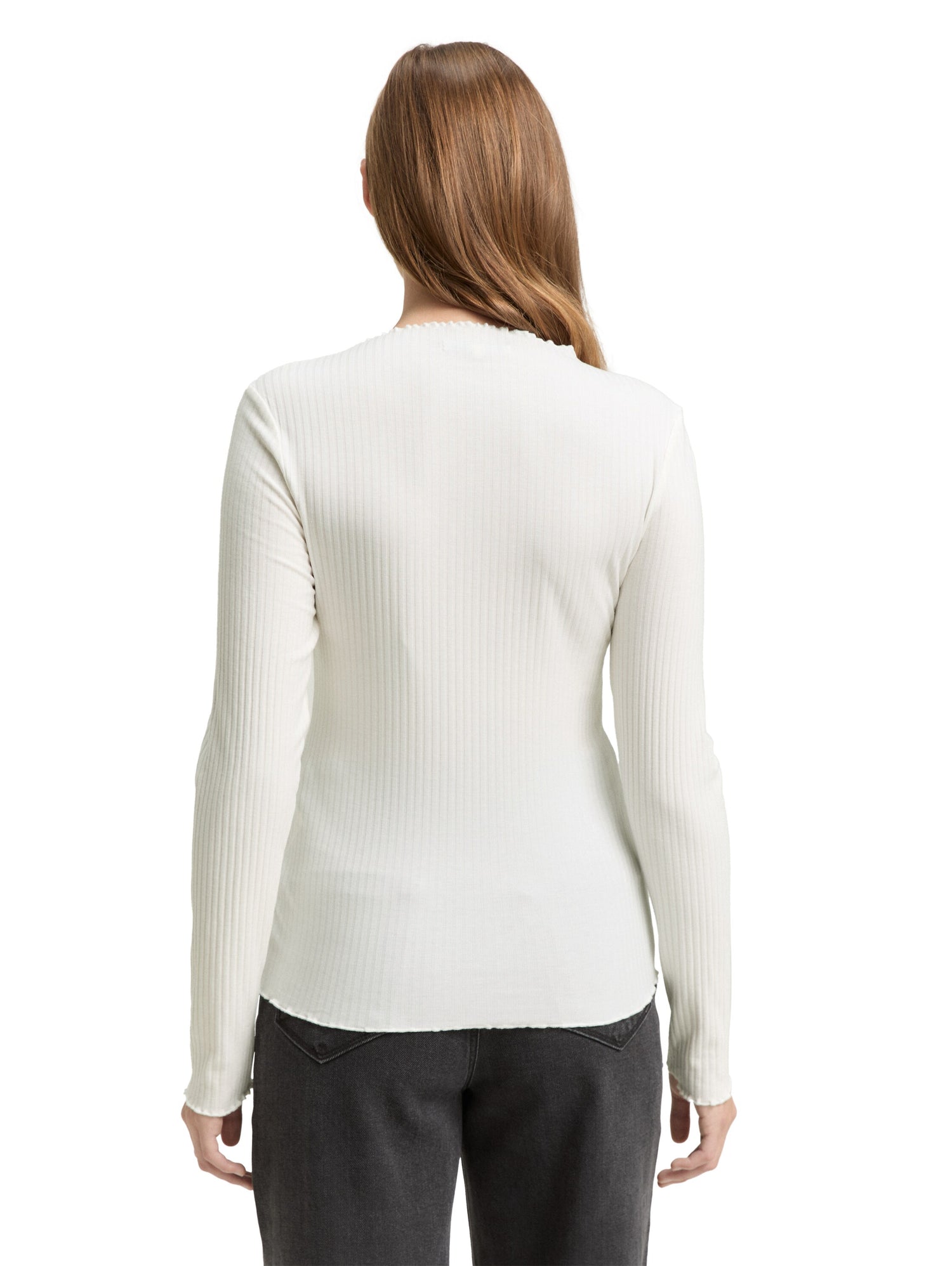 Ripp Langarmshirt mit Stehkragen