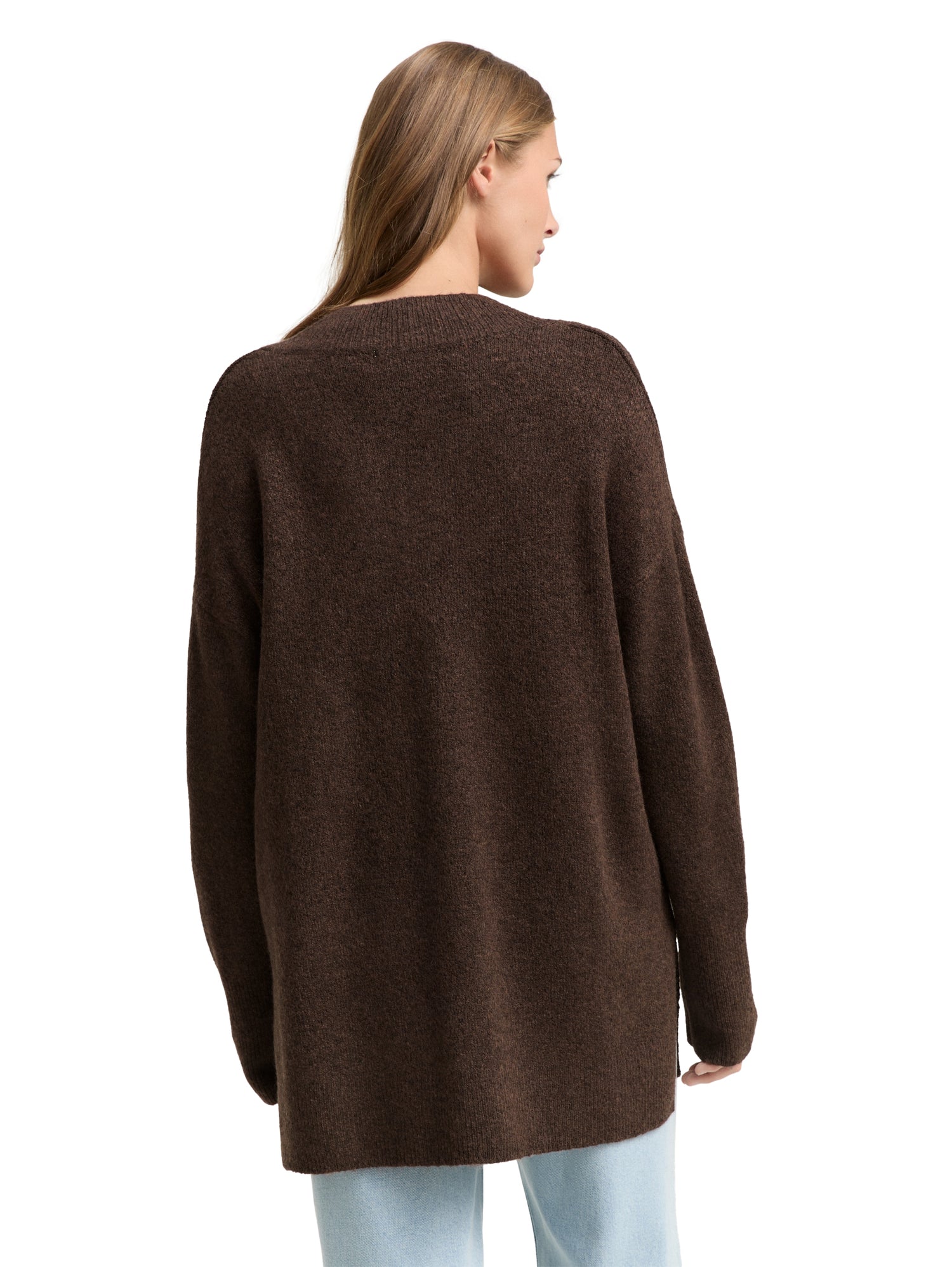 Longstyle Strickpullover mit V-Ausschnitt