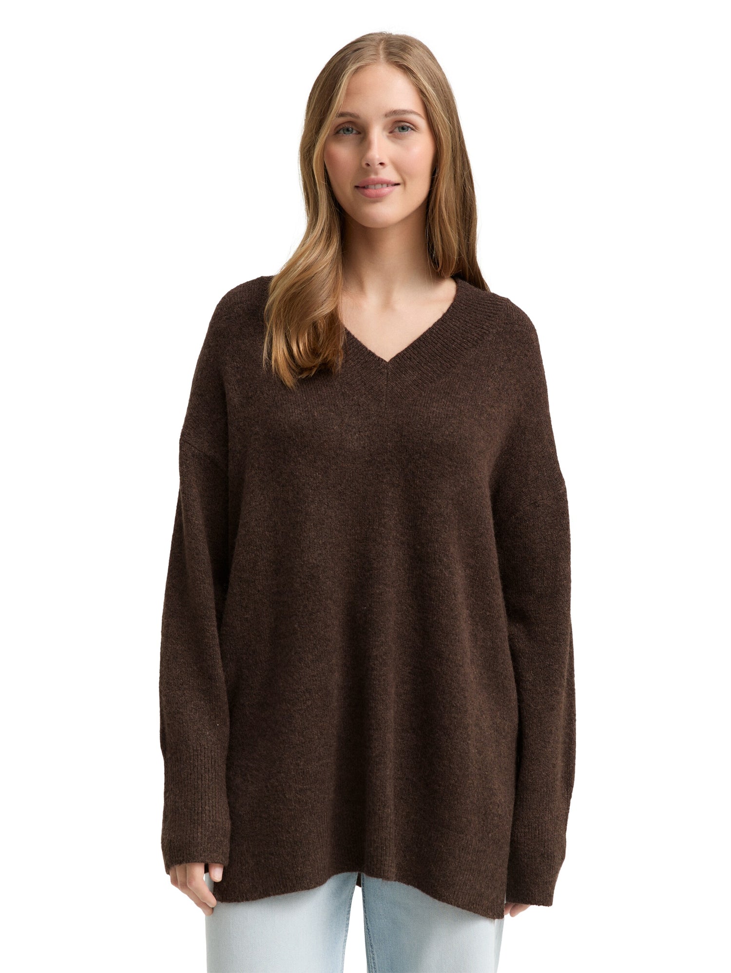 Longstyle Strickpullover mit V-Ausschnitt