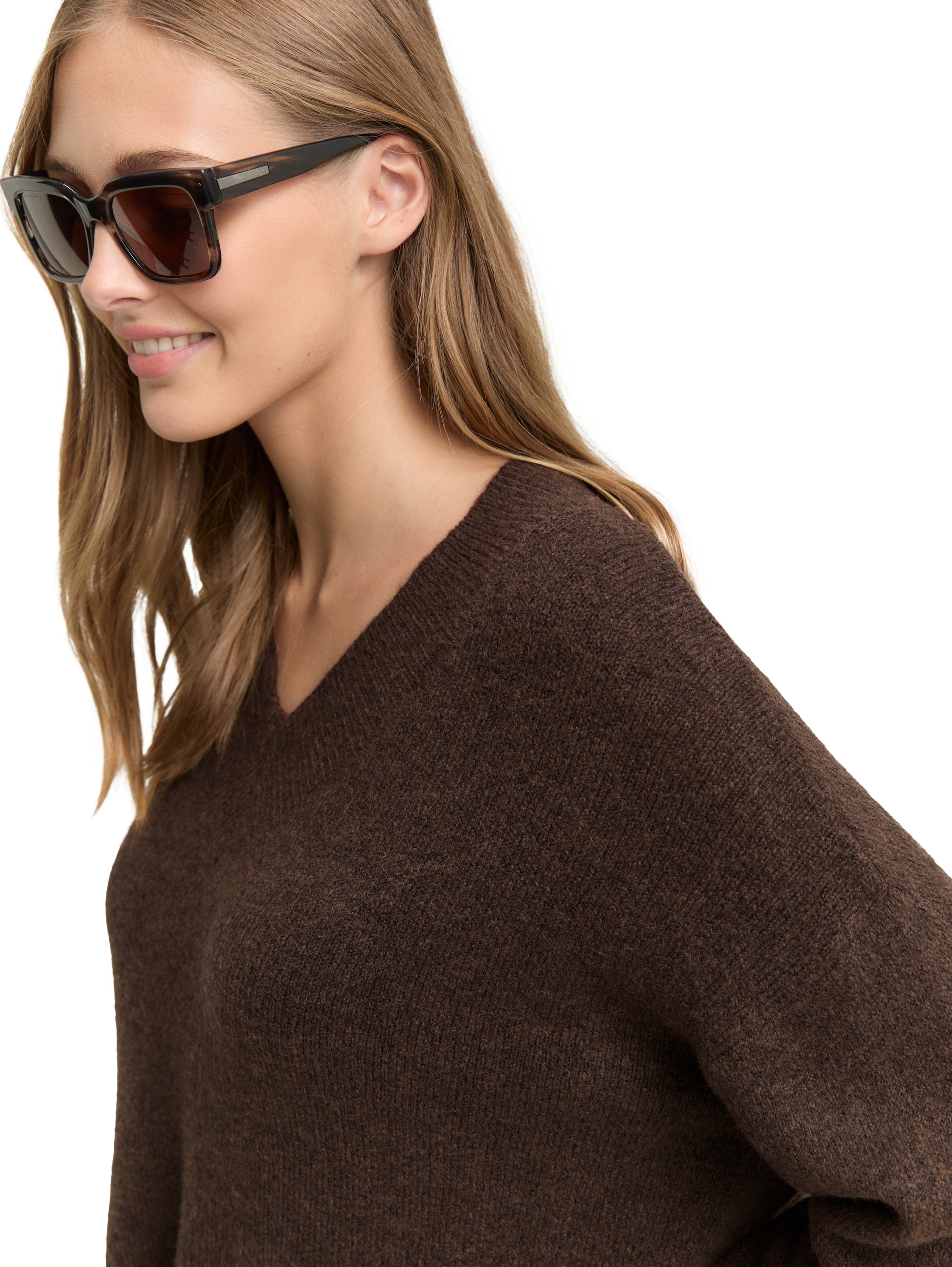 Longstyle Strickpullover mit V-Ausschnitt