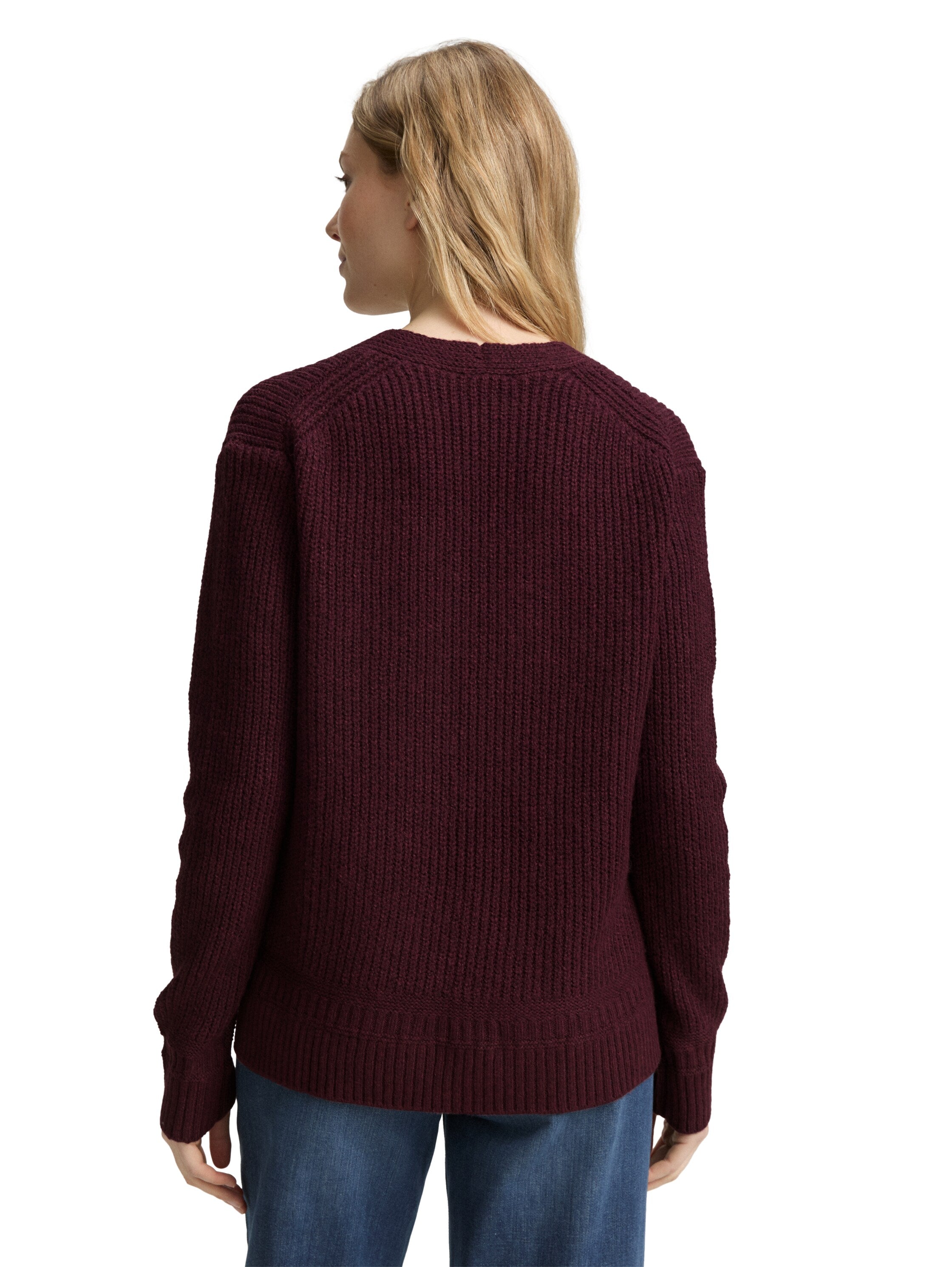 Tom Tailor Denim Female Pullover V-Ausschnitt Regular Fit Rippstruktur