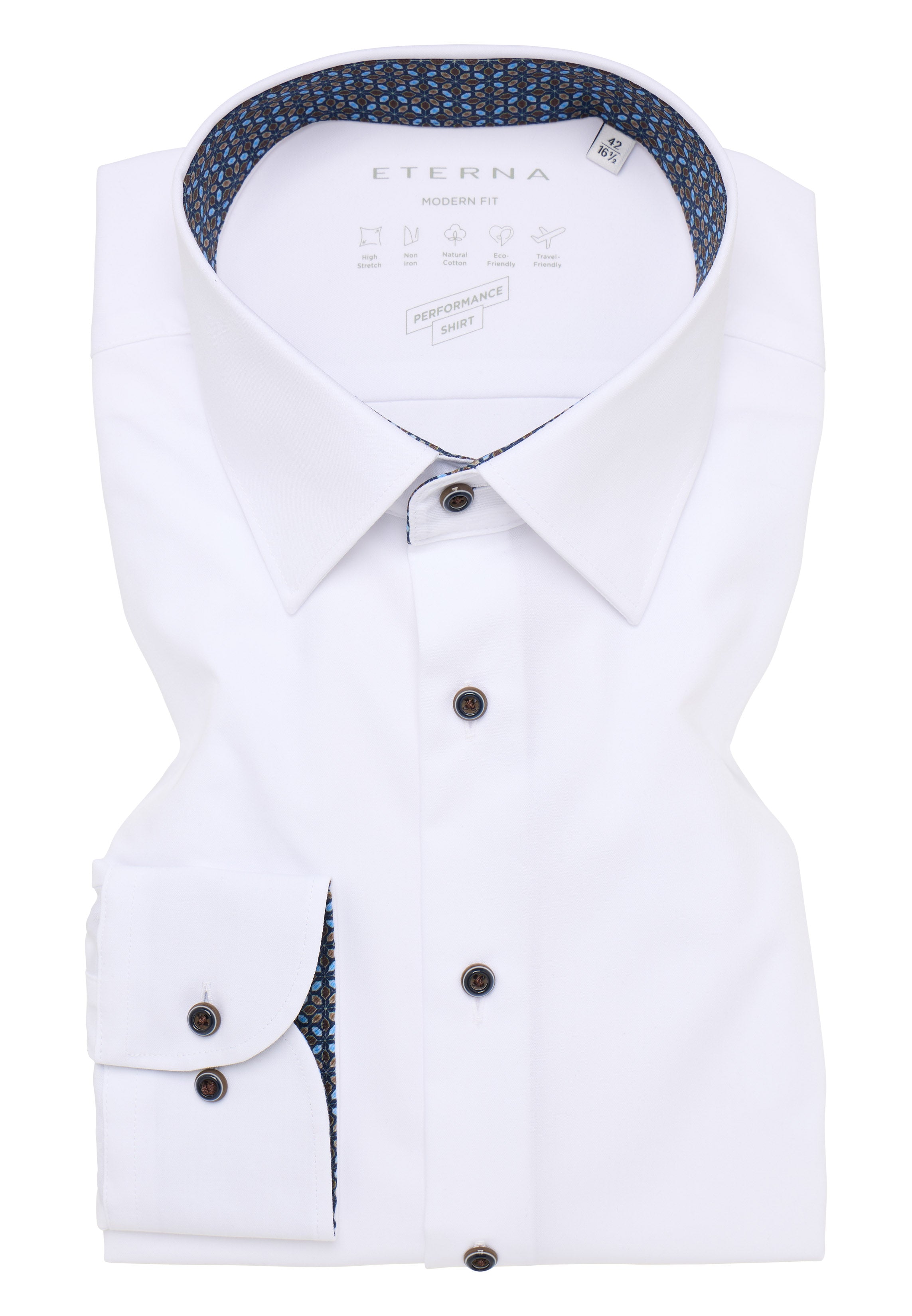 Eterna Herren Langarmshirt Slim Fit Stretch Baumwolle Polyester Elasthan