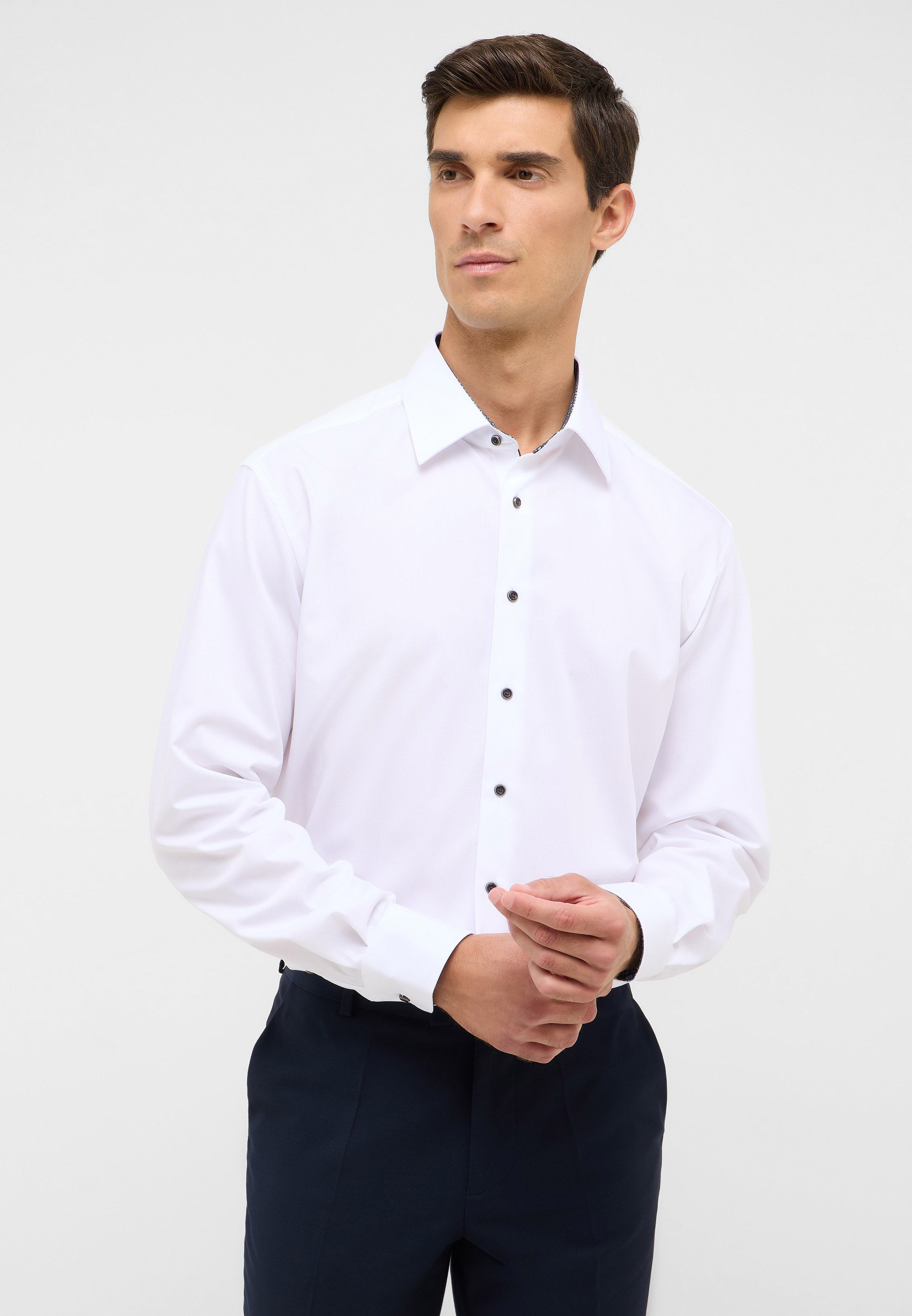 Eterna Herren Langarmshirt Slim Fit Stretch Baumwolle Polyester Elasthan