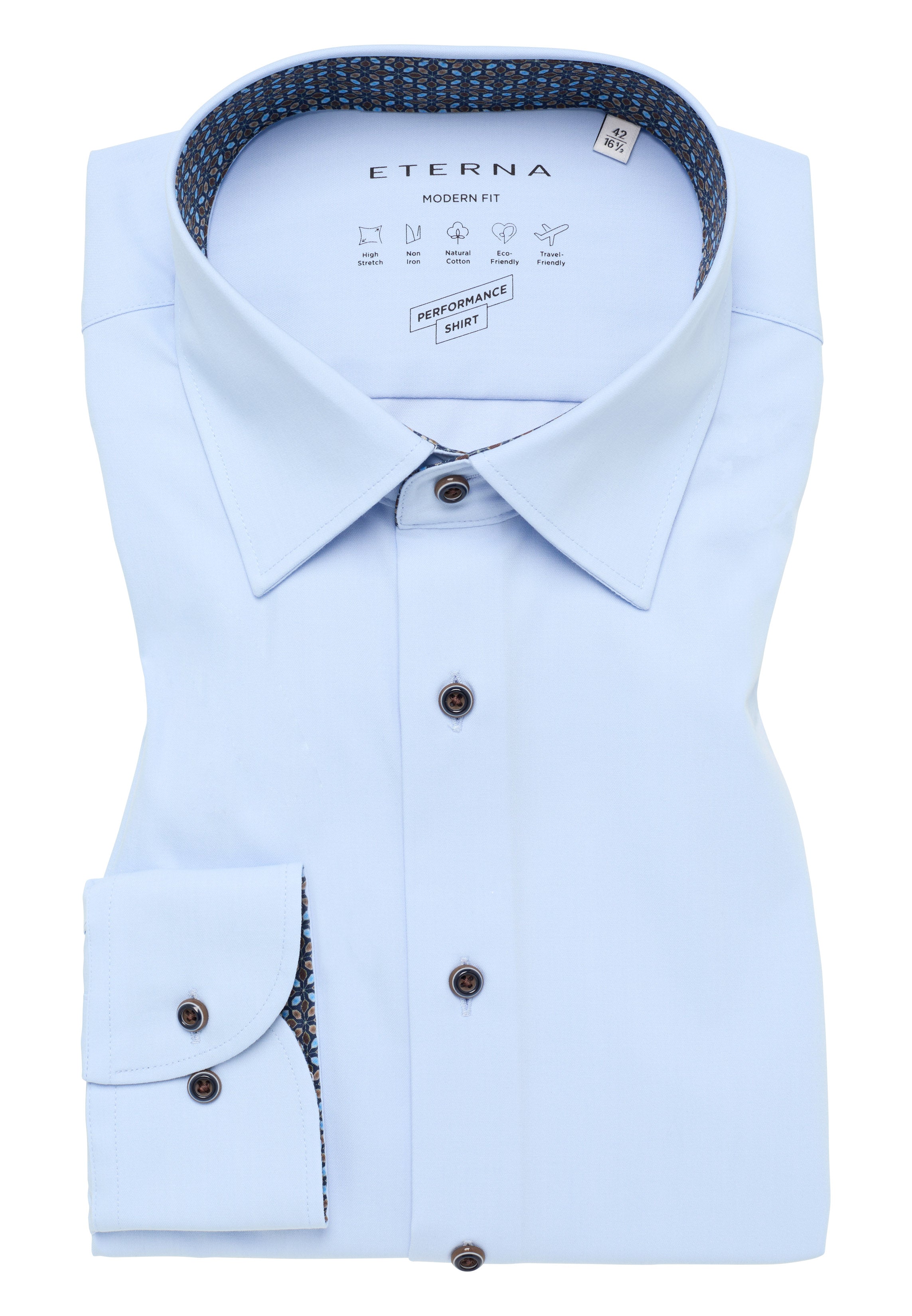 Eterna Herren Langarmshirt Slim Fit Stretch Baumwolle Polyester Elasthan