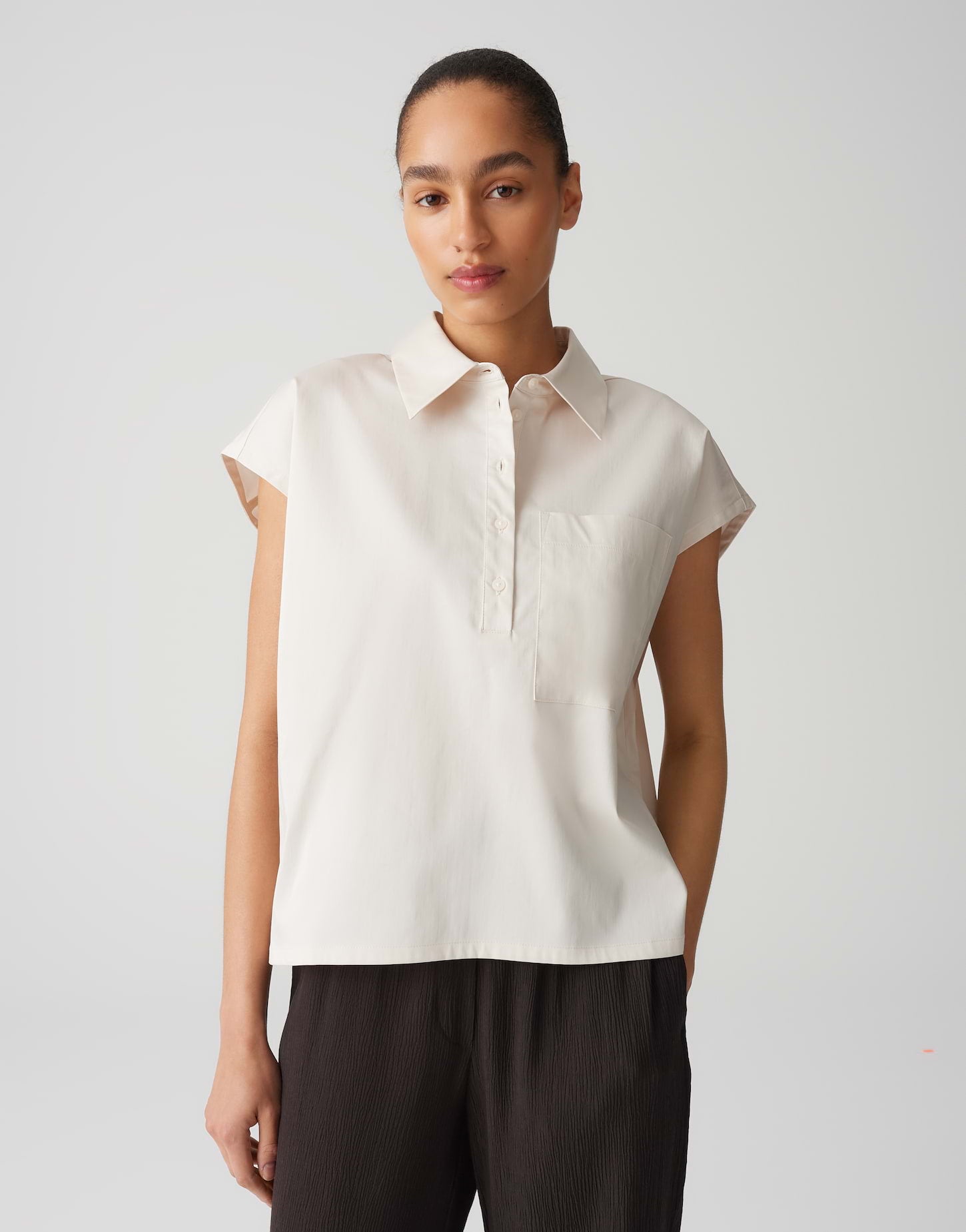 OPUS Hemdbluse Damen Kurzarm Webware elastisch Baumwolle