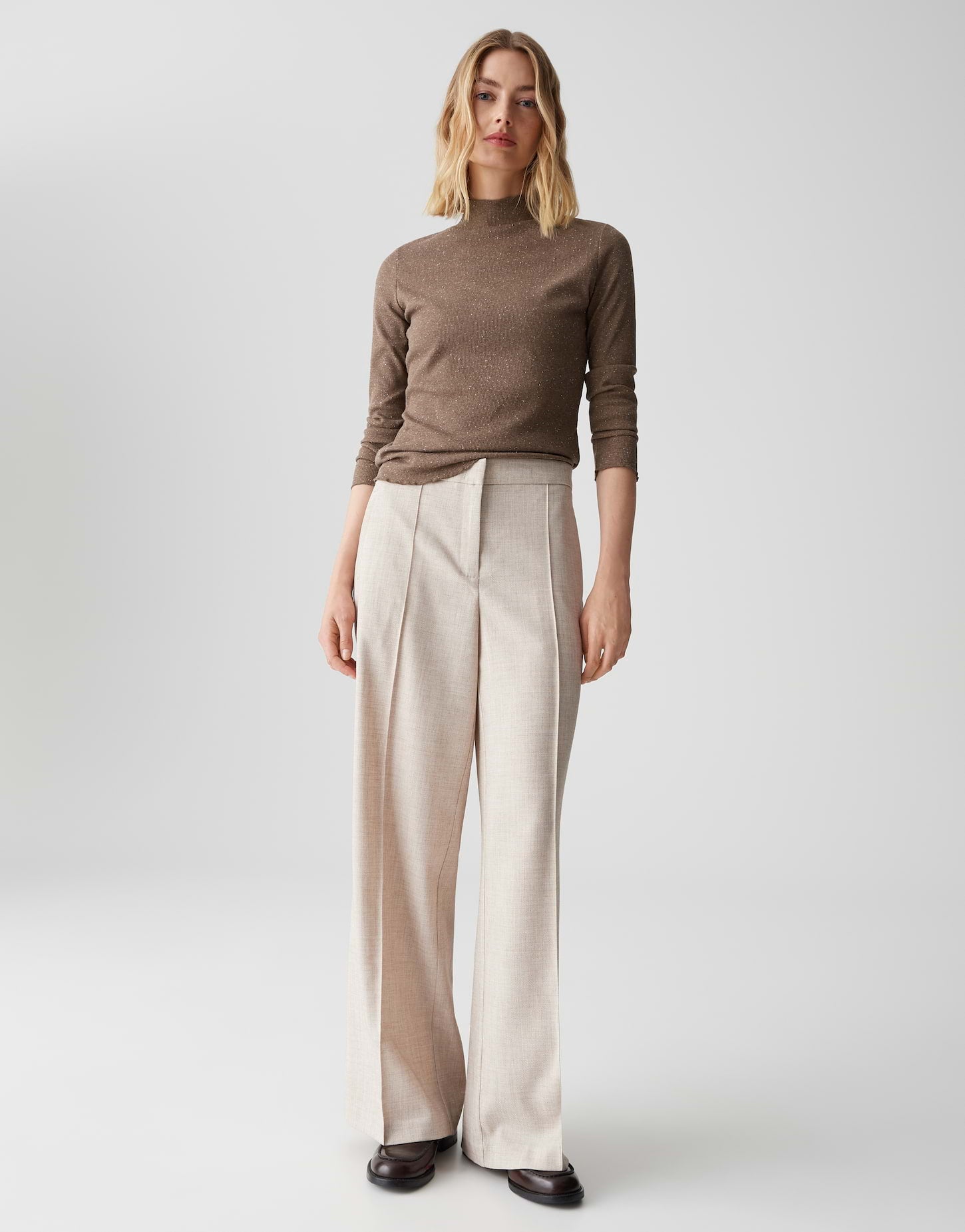 OPUS Stehkragen Langarmshirt Damen Slim Fit Jersey