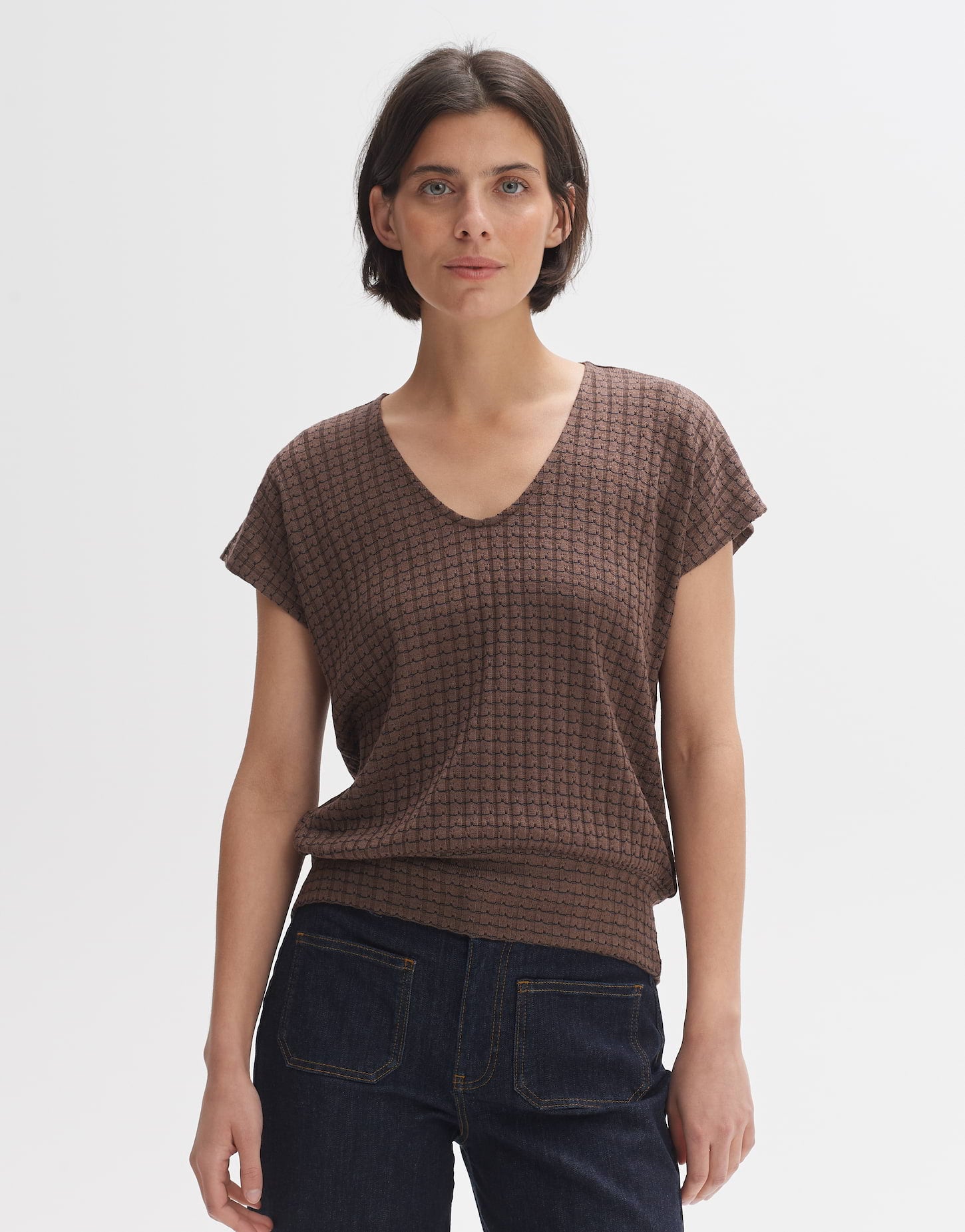 OPUS Strickshirt Damen Lockere Passform Kurzarm V-Ausschnitt