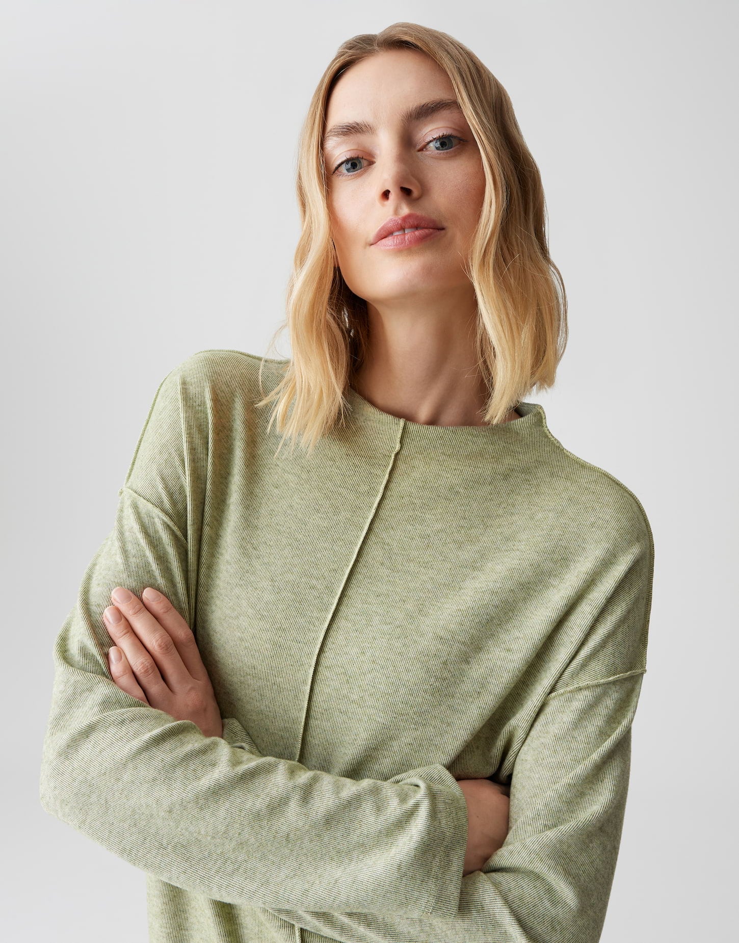 OPUS Lockeres Damen Funnel Neck Shirt mit Mélange-Effekt Jersey