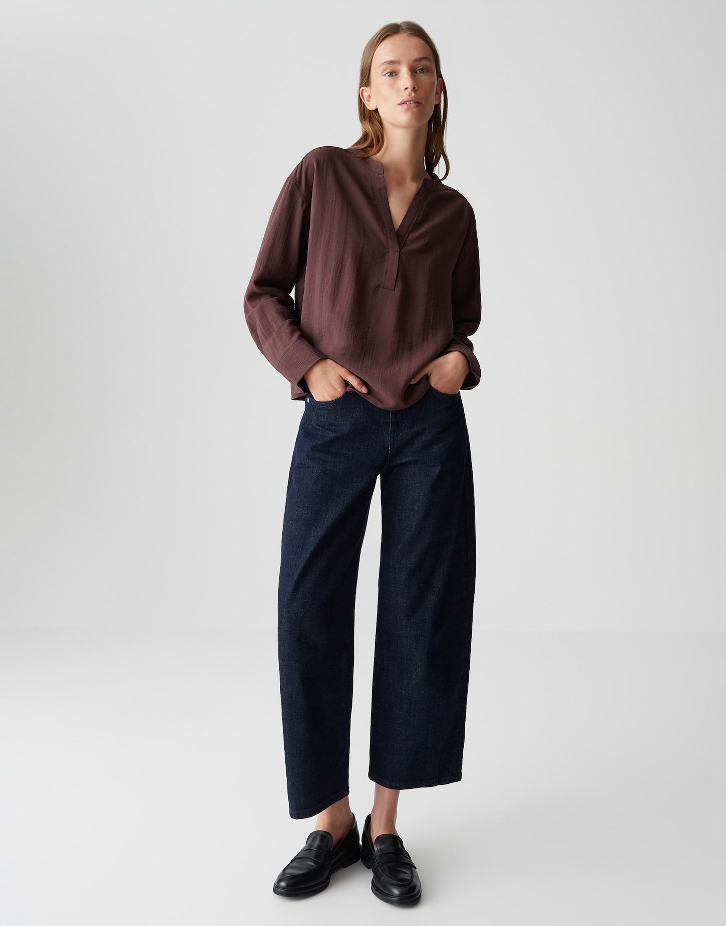 OPUS Lockeres Damen Langarmshirt mit V-Ausschnitt und Crash Optik