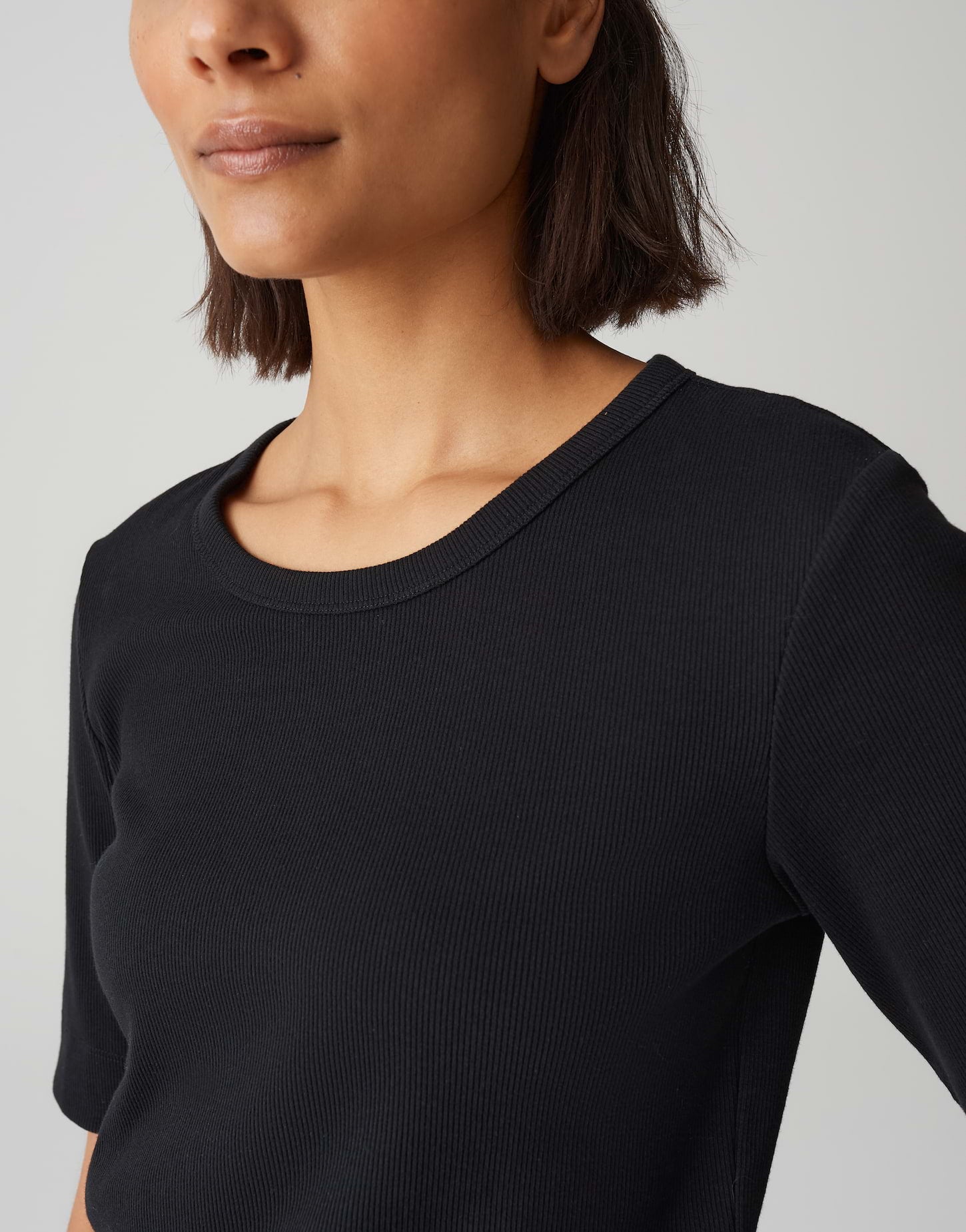 OPUS Damen T-Shirt Halbarm Slim Fit BCI Cotton Mix Rippstruktur