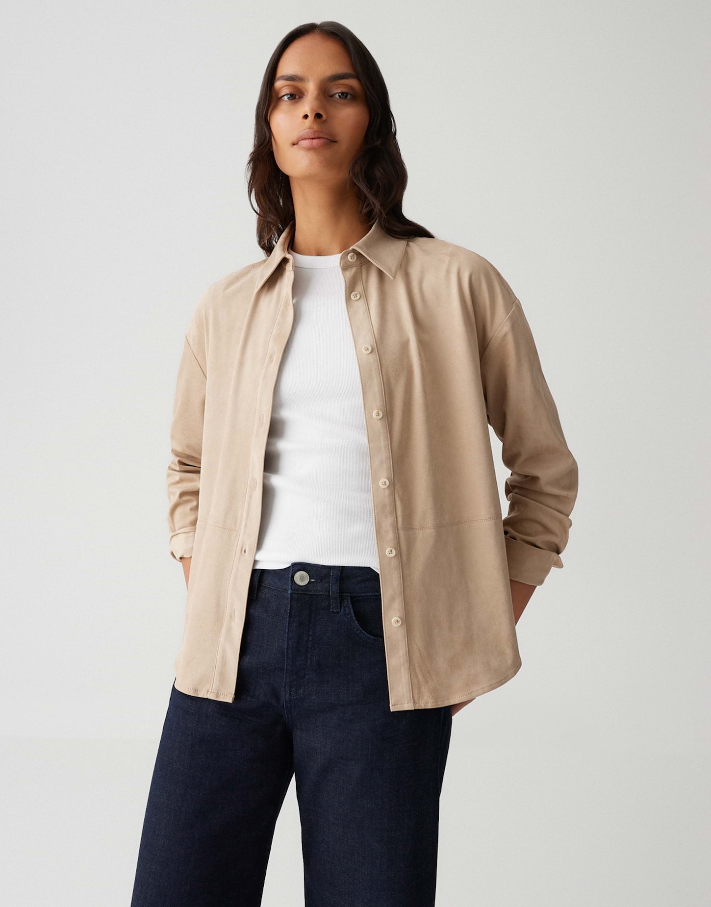 OPUS Damen Bluse Langarm Hemdbluse Lederimitat