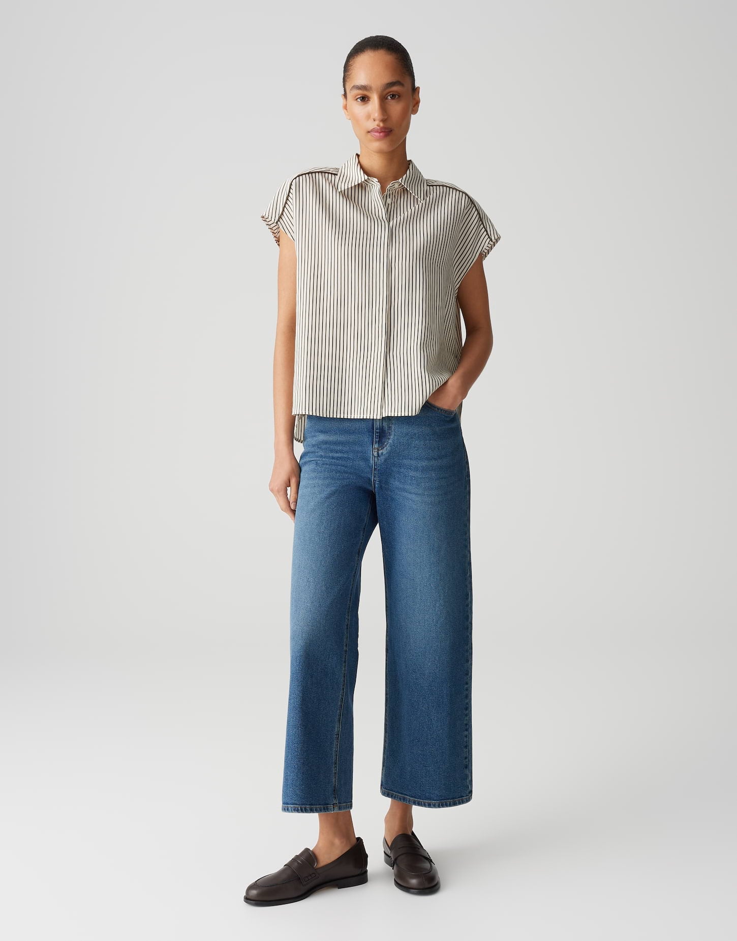 OPUS Lockeres Damen Hemd Bluse überschnittener Kurzarm gestreift Webware