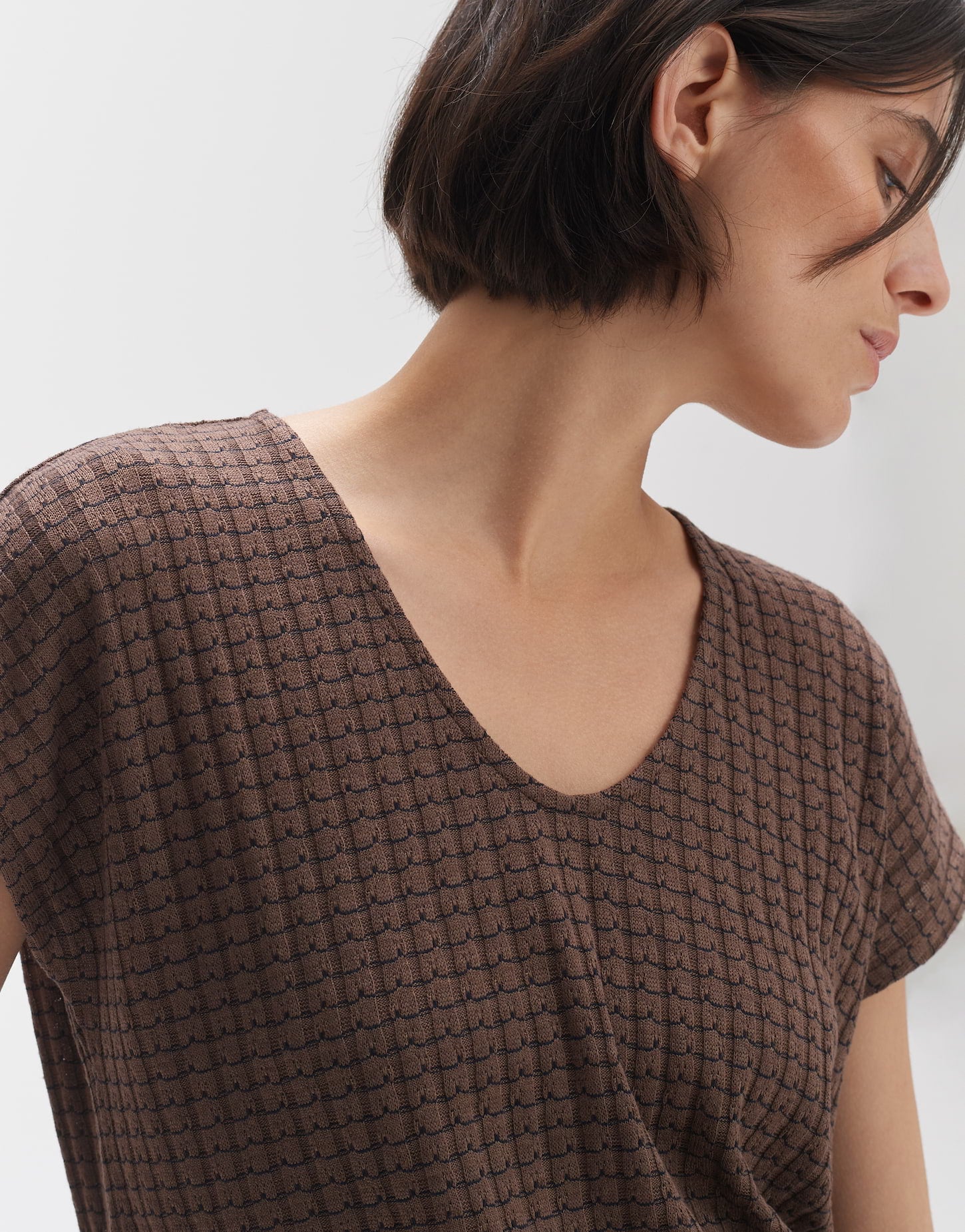 OPUS Strickshirt Damen Lockere Passform Kurzarm V-Ausschnitt