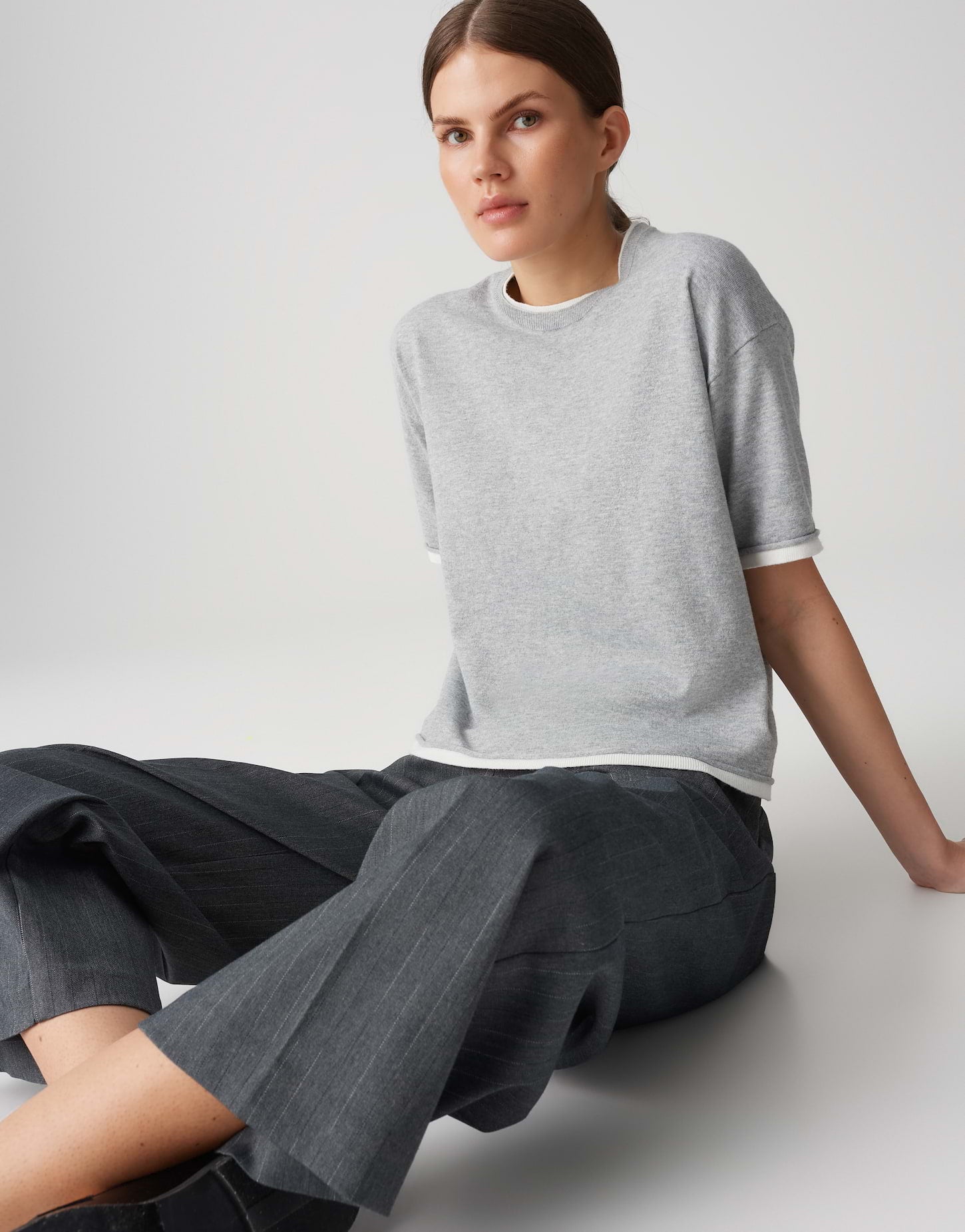 OPUS Damen Feinstrickpullover Boxy Silhouette Kurzarm Rundhalsausschnitt