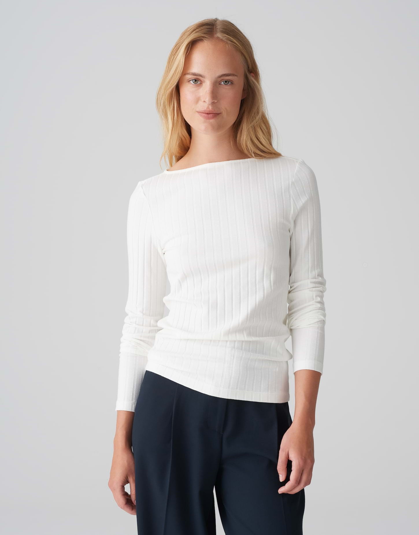 OPUS Langarmshirt Damen schmal geschnitten U-Boot-Ausschnitt Baumwoll Mix