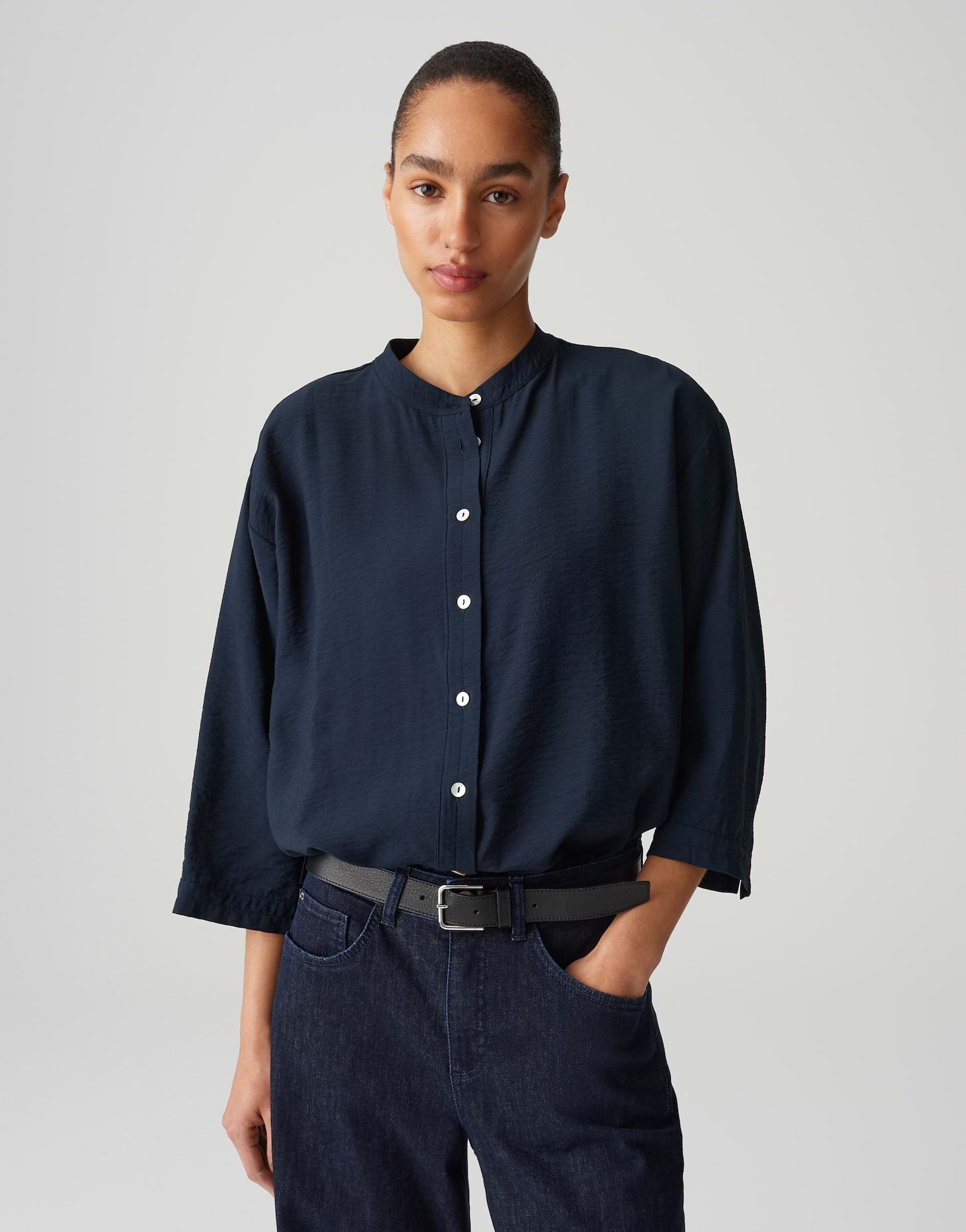 OPUS Damen Bluse weit geschnitten Crash-Optik überschnittene Schulter 3/4 Arm