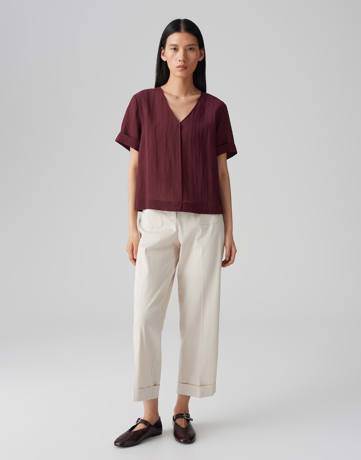 OPUS Leichte Damen Bluse V-Ausschnitt Kurzarm