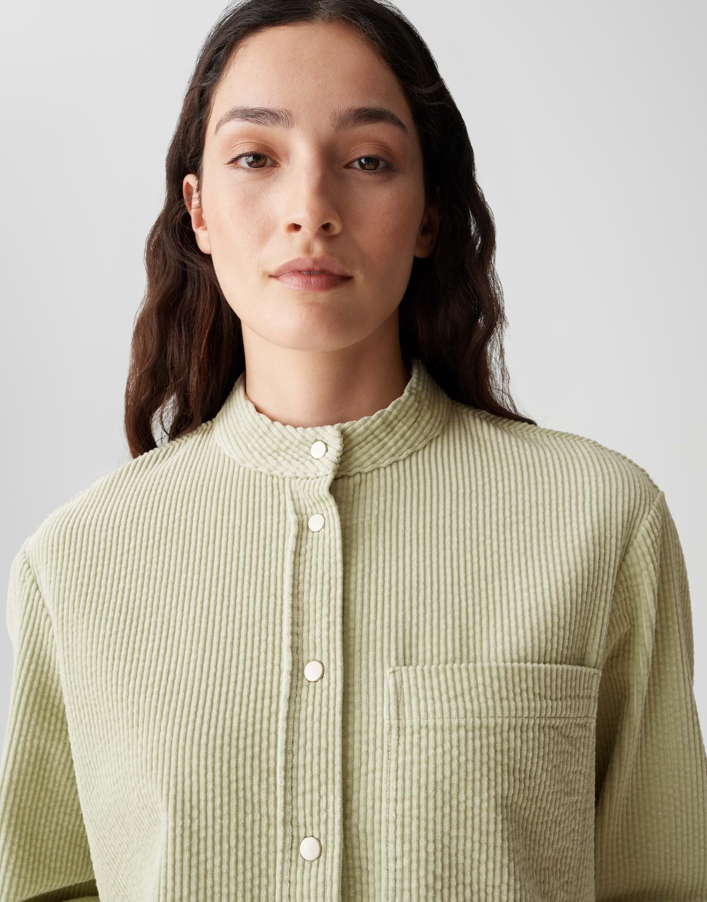 OPUS Boxy Fit Damen Cordhemd mit Stehkragen und Knopfleiste