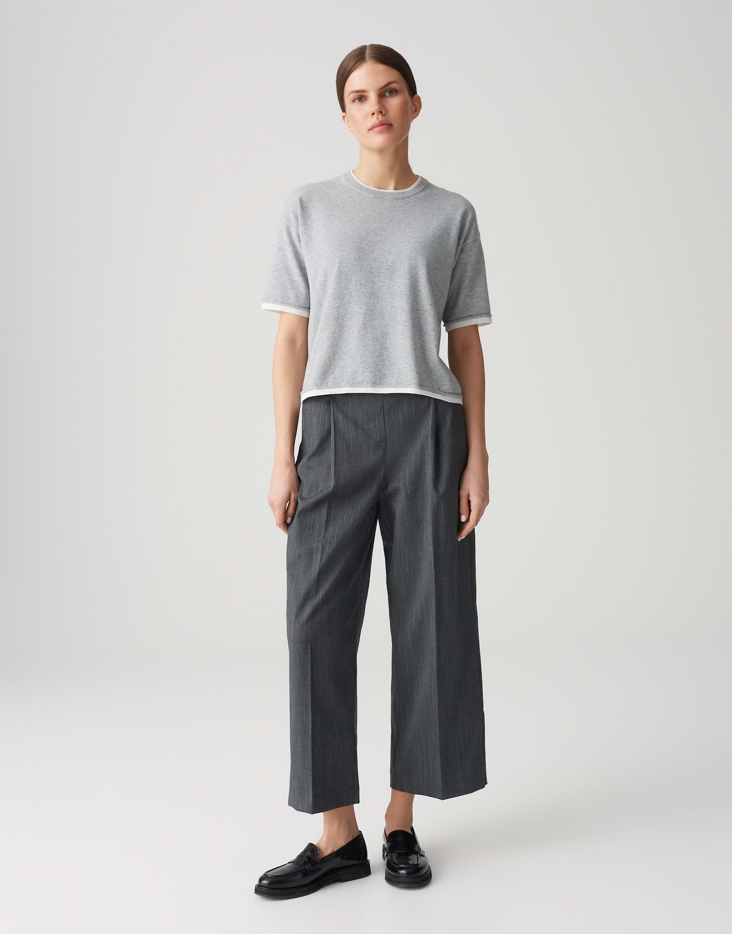 OPUS Damen Feinstrickpullover Boxy Silhouette Kurzarm Rundhalsausschnitt