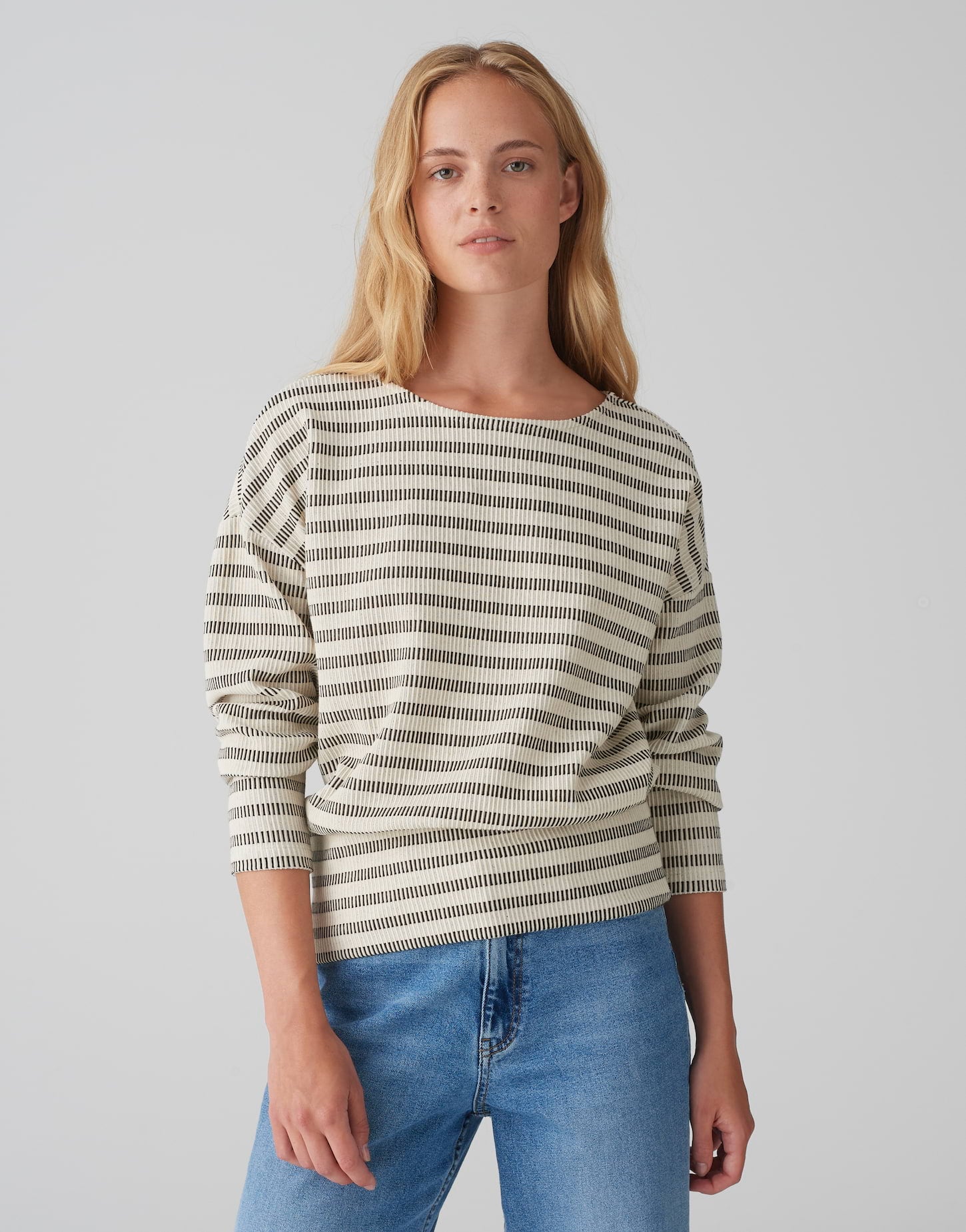 OPUS Langarmshirt Damen Lockere Passform Strukturierte Oberfläche