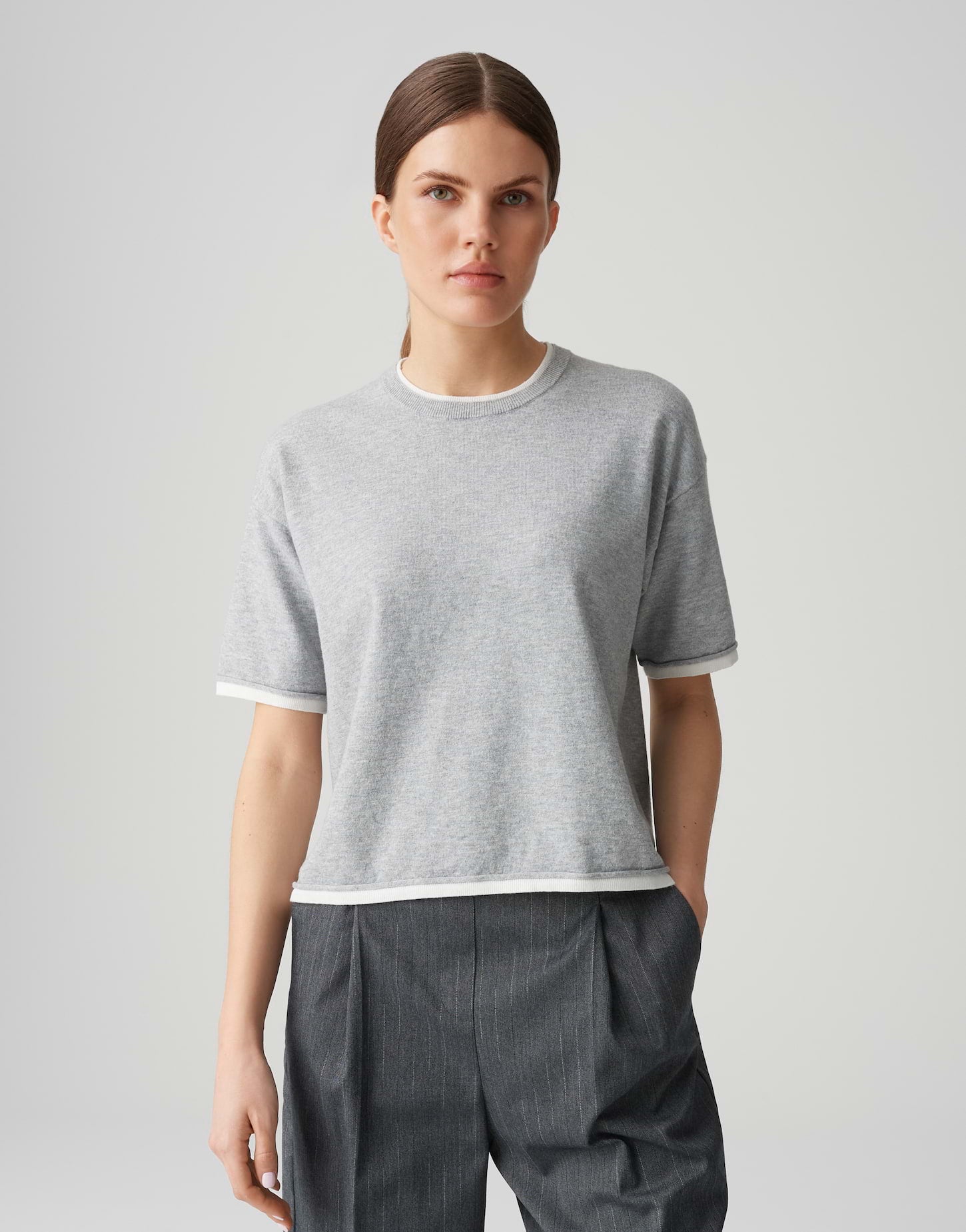 OPUS Damen Feinstrickpullover Boxy Silhouette Kurzarm Rundhalsausschnitt