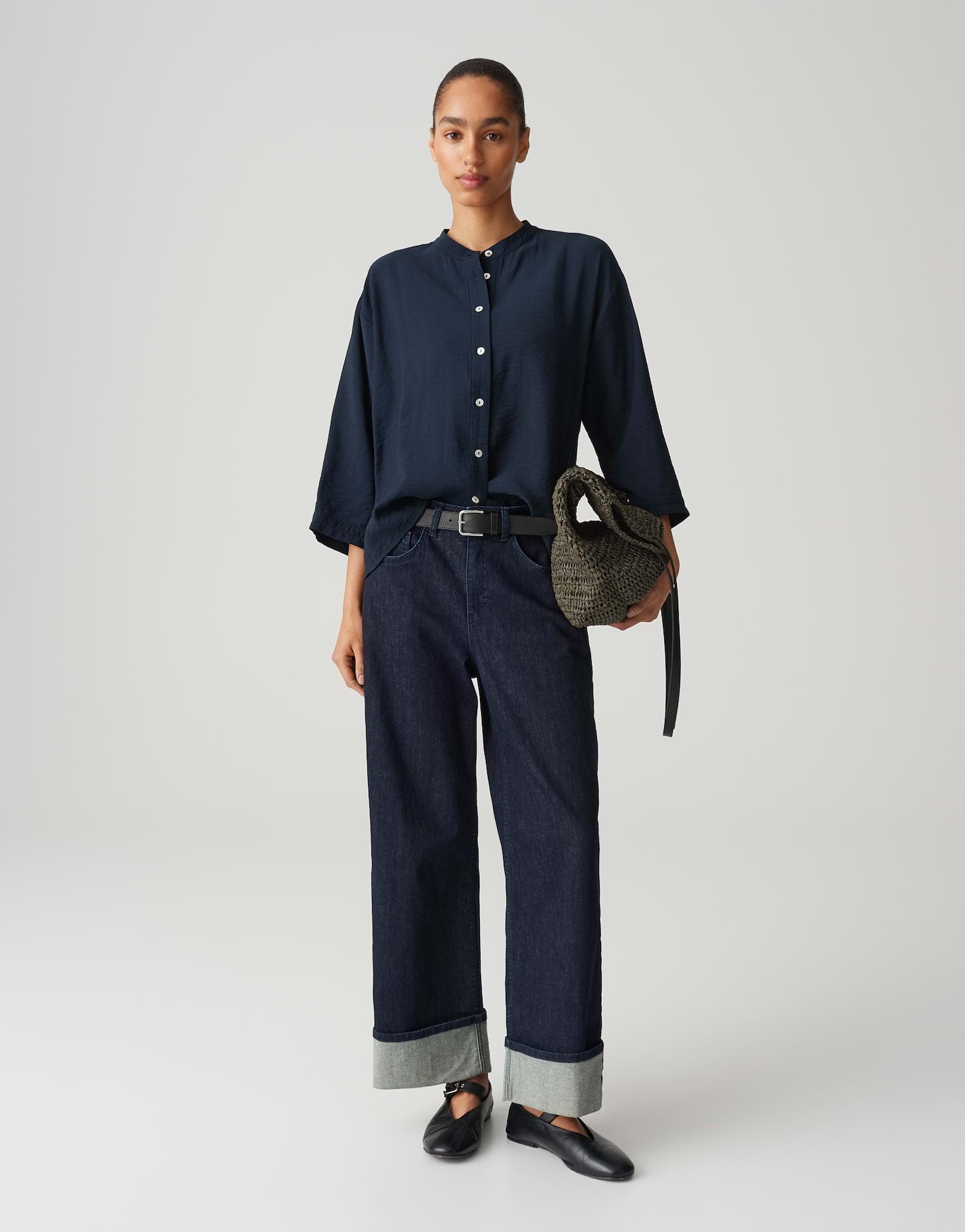 OPUS Damen Bluse weit geschnitten Crash-Optik überschnittene Schulter 3/4 Arm