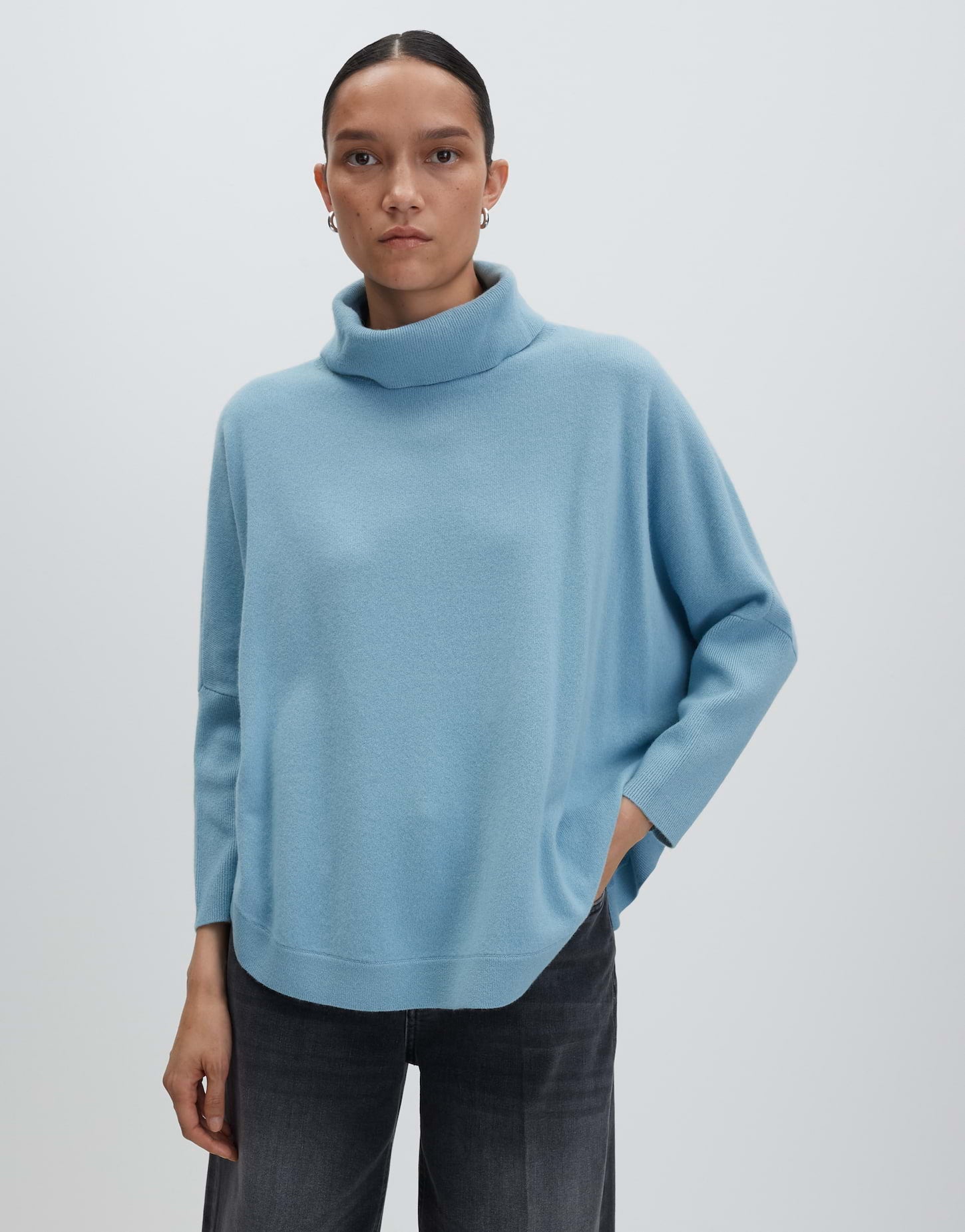 Rollkragenpullover Damen Feinstrick Voluminös 3/4 Arm Wolle Kaschmir