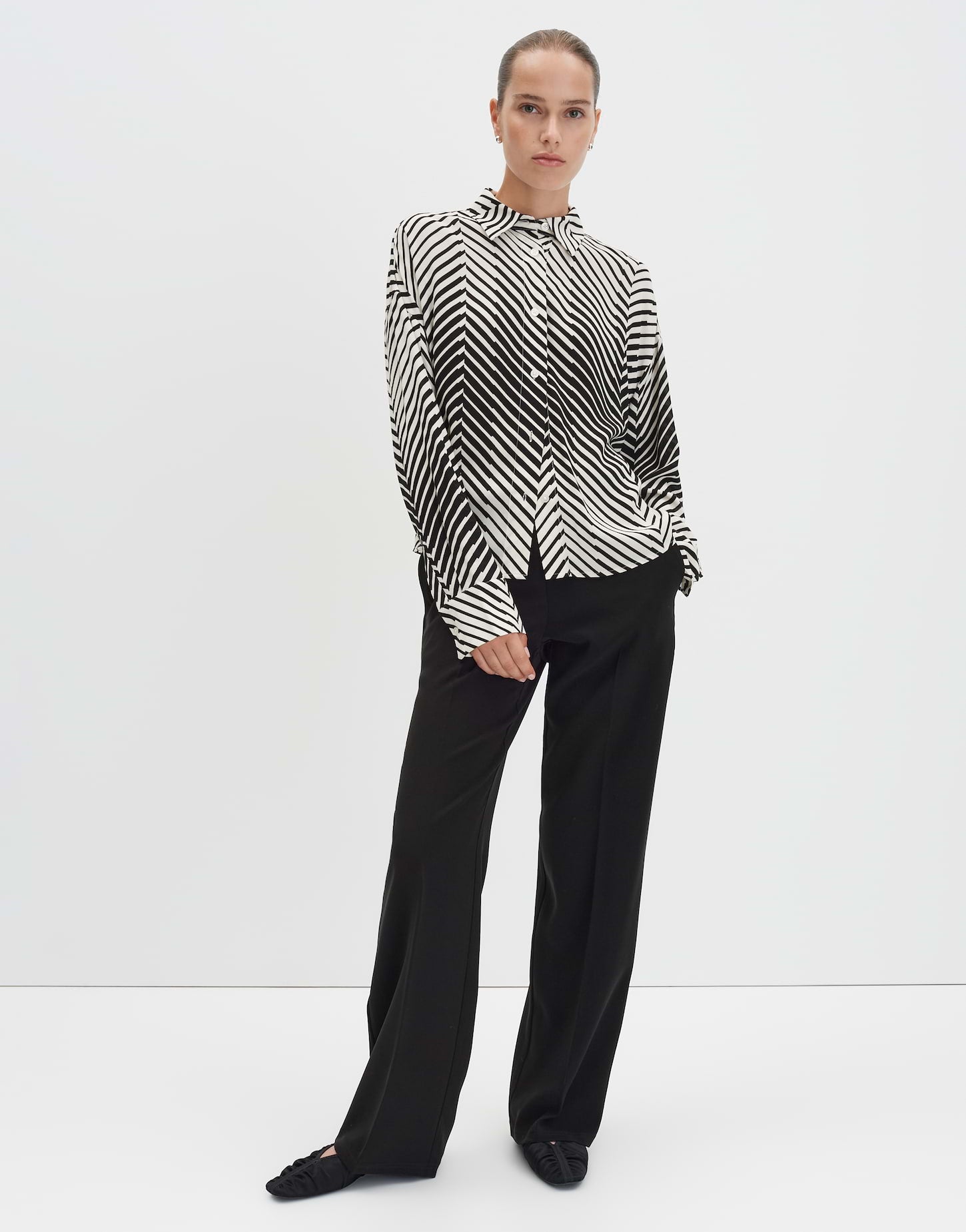 Hemdbluse Damen Langarm Fischgrat Muster