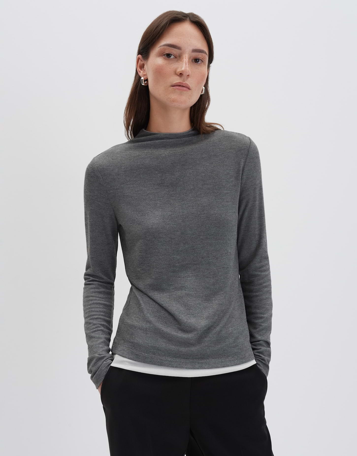 Someday Damen Langarmshirt Stehkragen Slim Fit Jersey