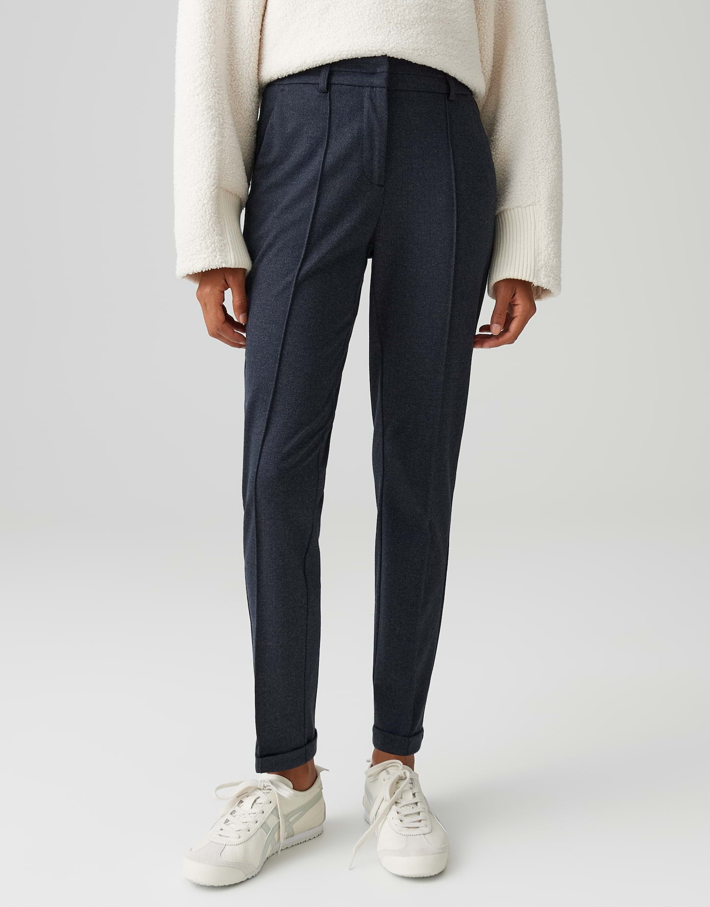 OPUS Schmale Fischgratmuster Hose Damen Elegant Gummibund