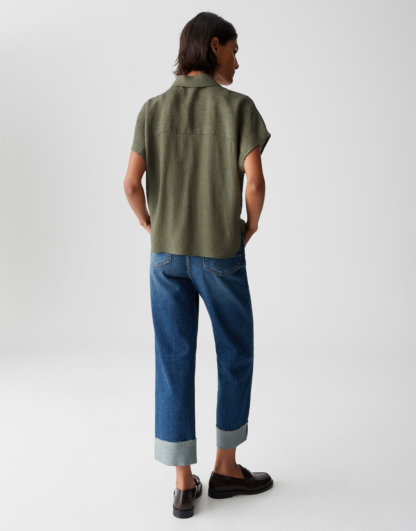 OPUS Hemdbluse Damen Oversized Crinkle Effekt Webware