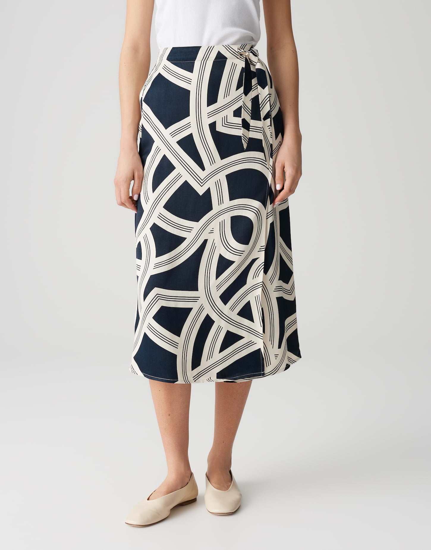 OPUS Lockeres Midi-Kleid Damen A-Linie Knotendetail Viskose