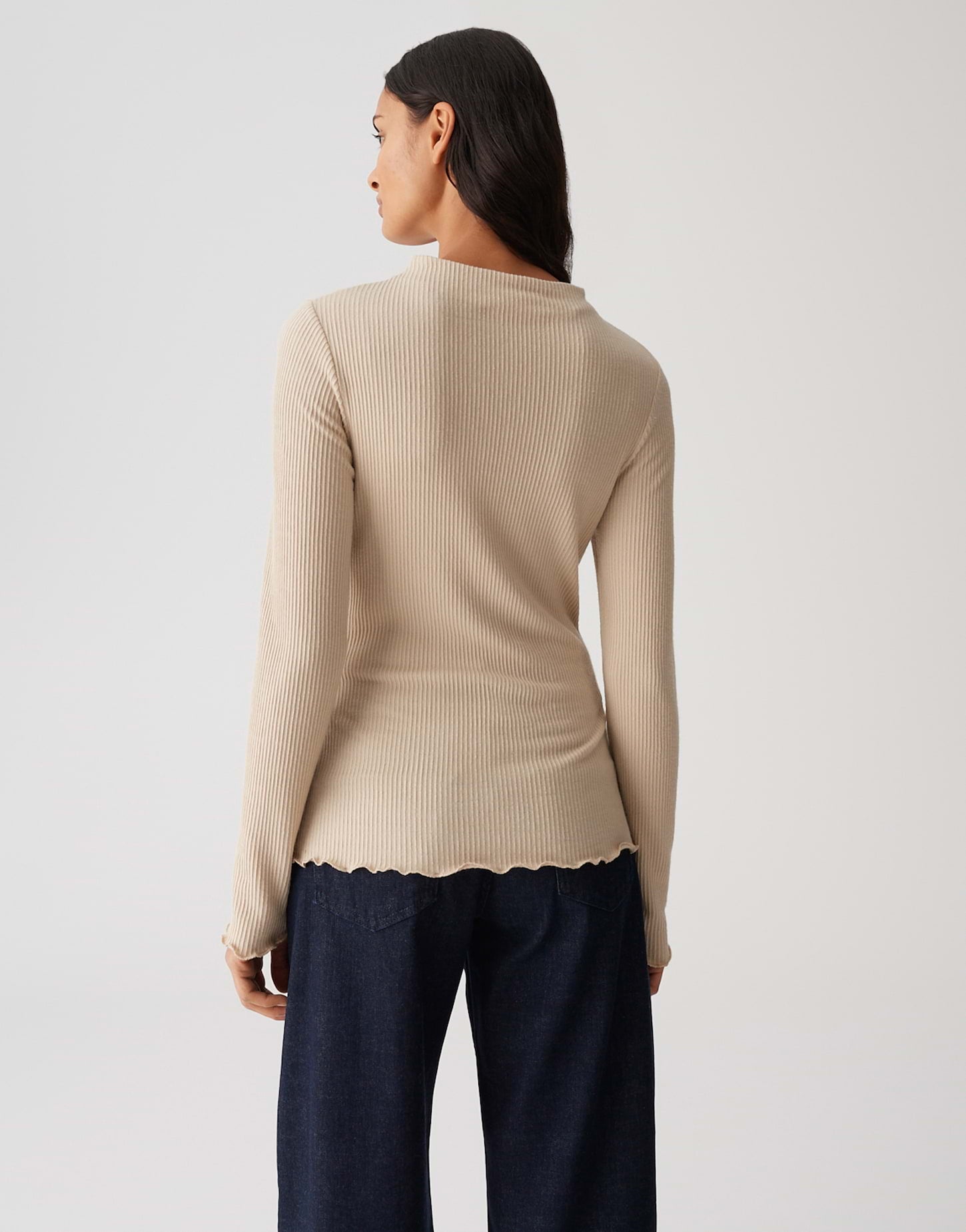 OPUS Damen Langarm Funnel Neck Shirt schmale Passform