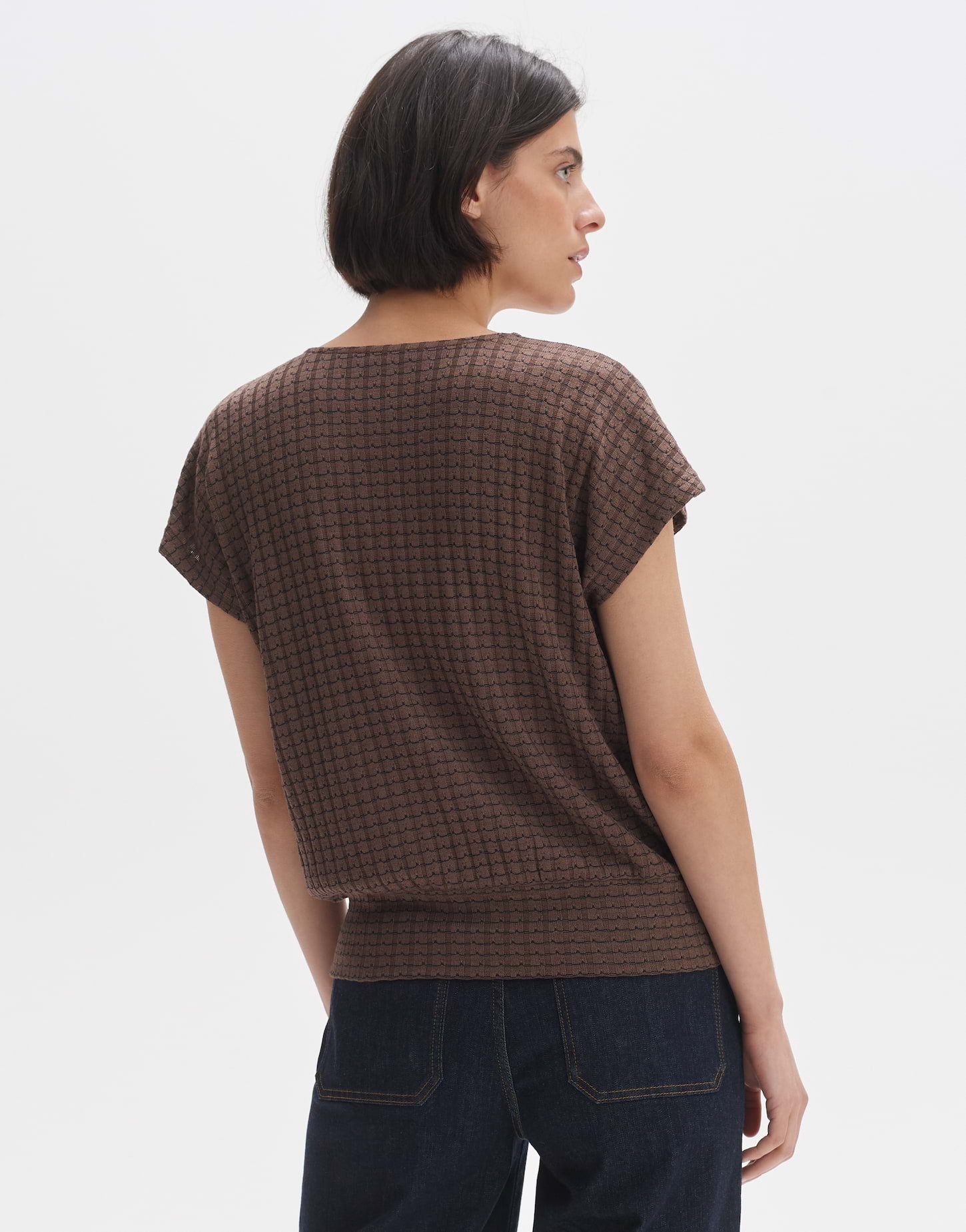 OPUS Strickshirt Damen Lockere Passform Kurzarm V-Ausschnitt