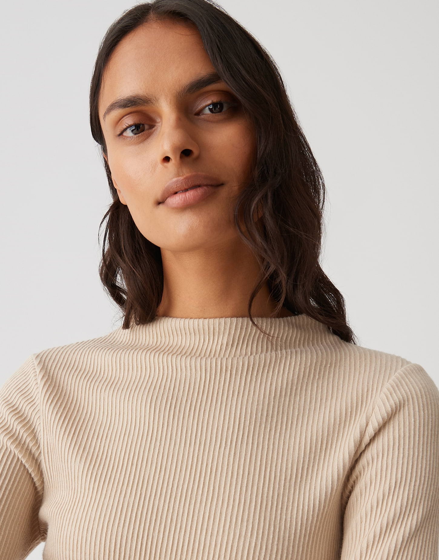 OPUS Damen Langarm Funnel Neck Shirt schmale Passform