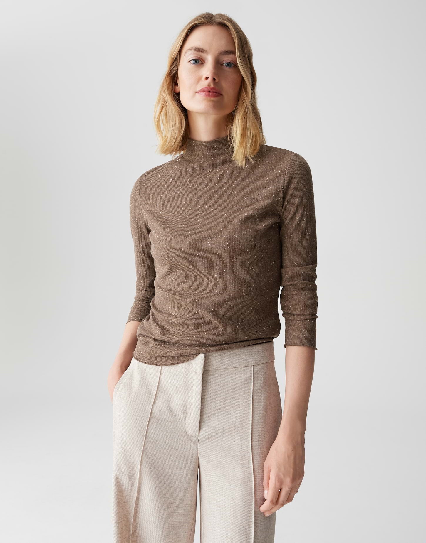 OPUS Stehkragen Langarmshirt Damen Slim Fit Jersey