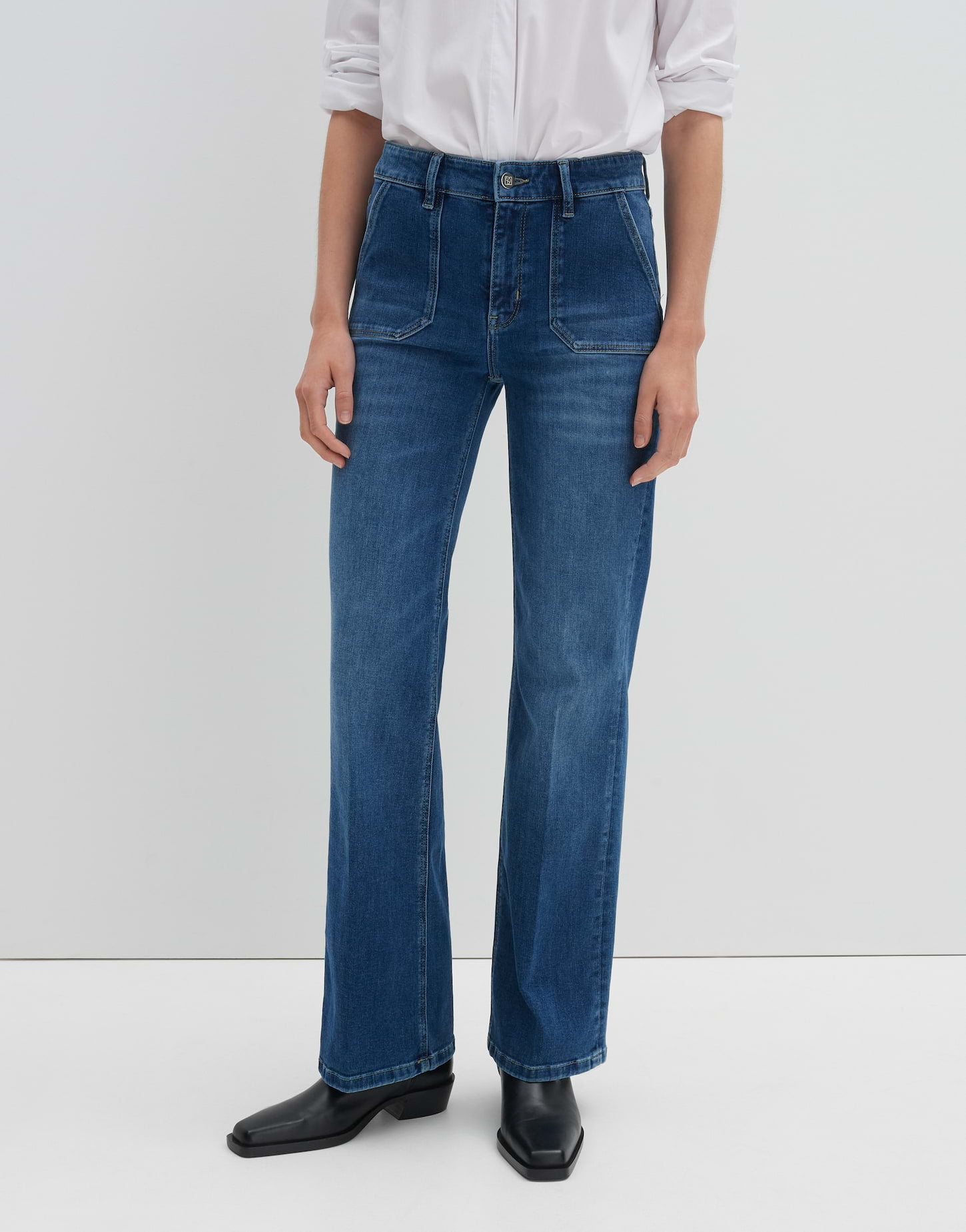 Flared Jeans Damen Long Mid Rise Stretch Comfort BCI Cotton Mix